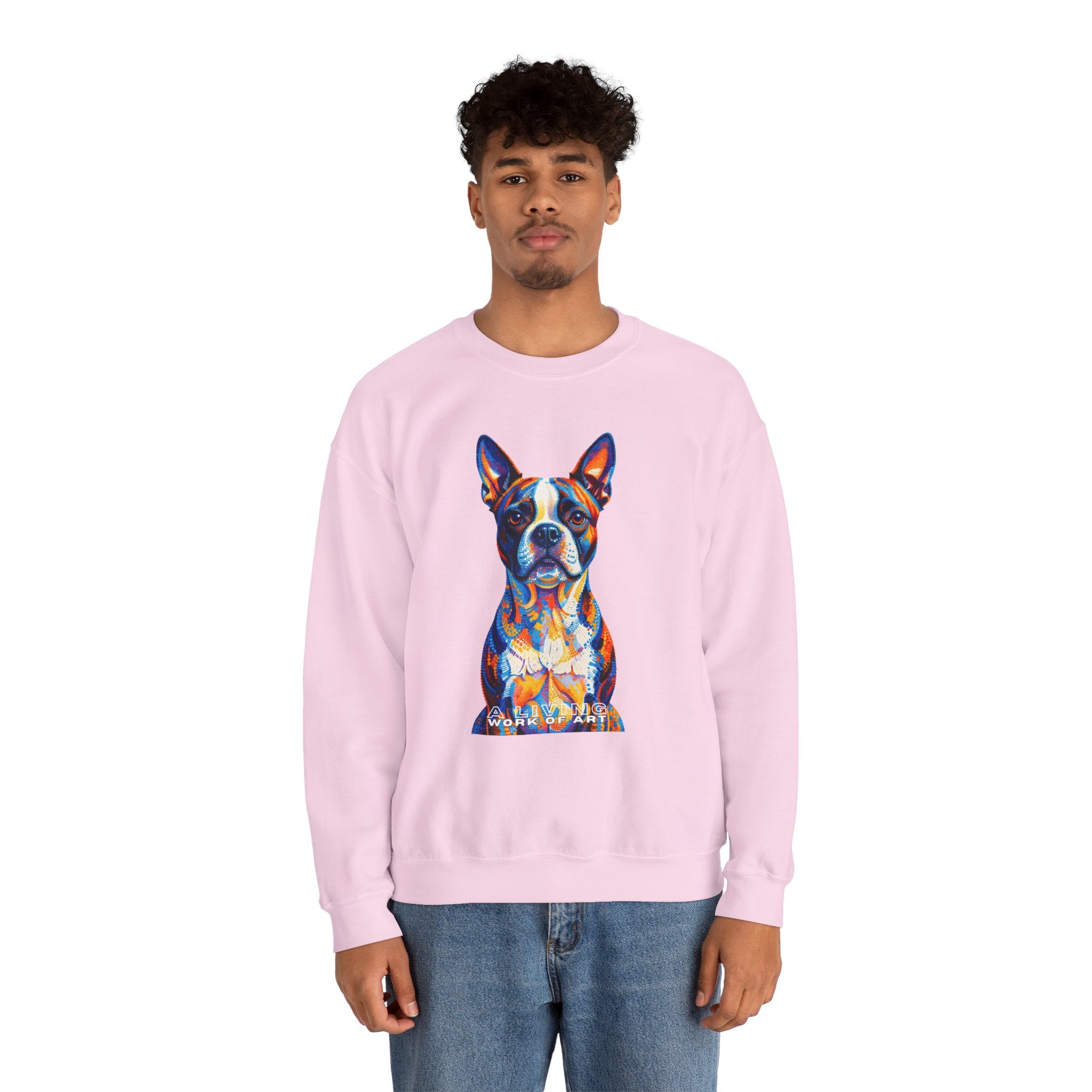 Boston Terrier Sweatshirt | Living Work of Art Collection | Pointillism Style