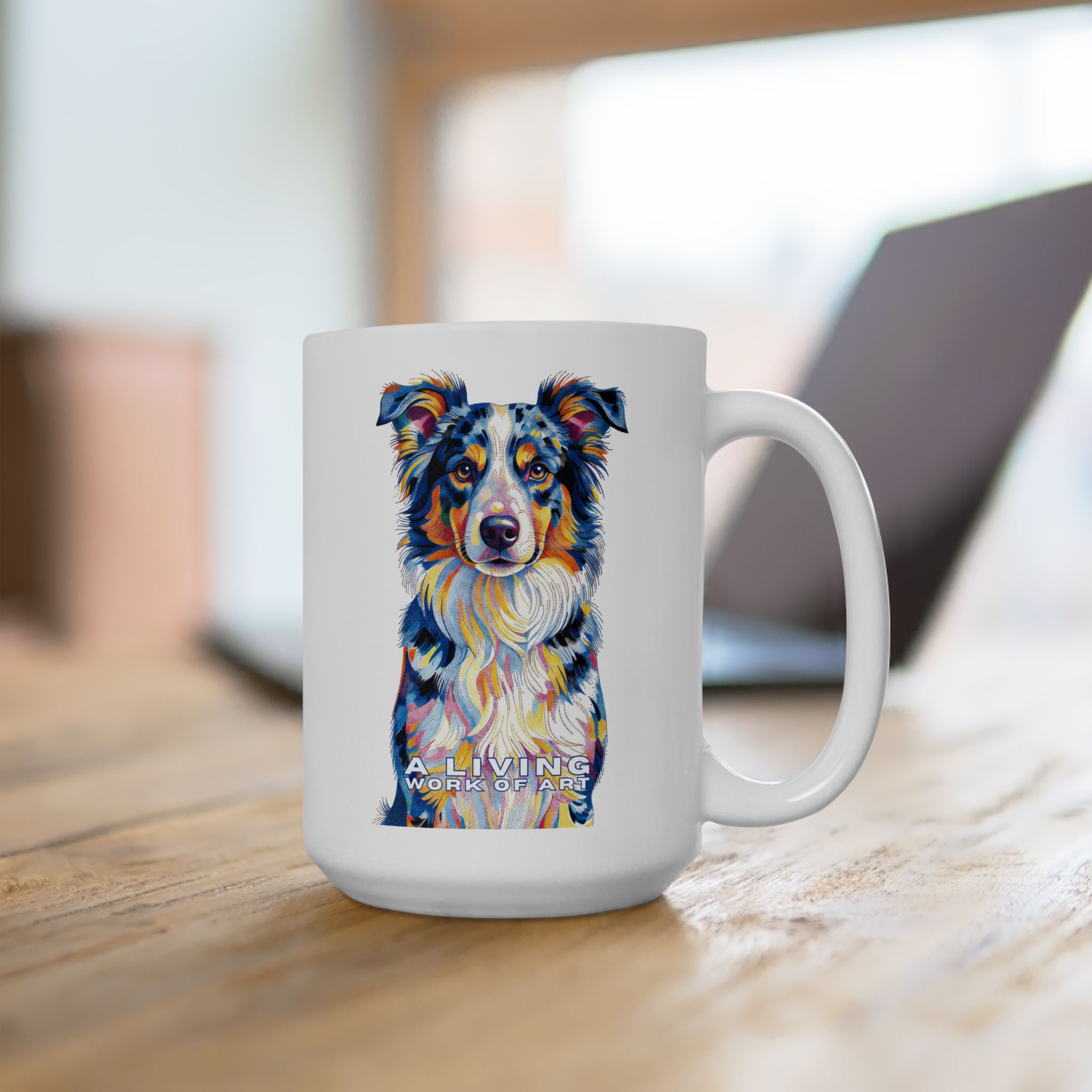 Australian Shepherd Coffee Mug | Living Work of Art Collection | Pointillism Style