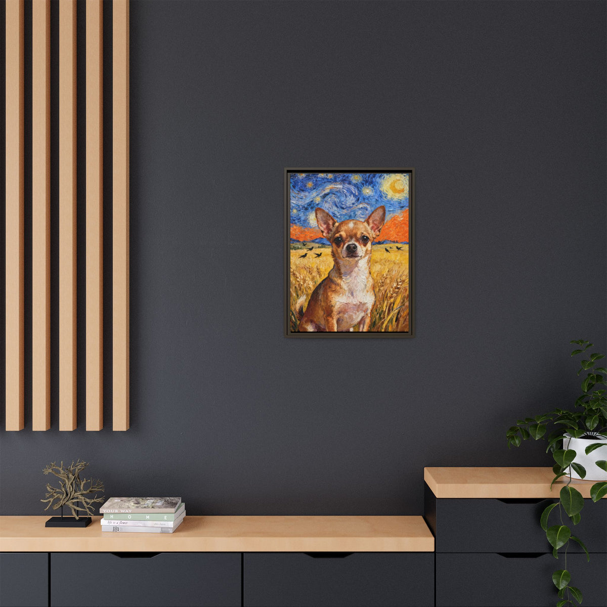 Chihuahua in a Field Canvas Wall Art - Van Gogh Style Fine Art Print | Living Work of Art Collection