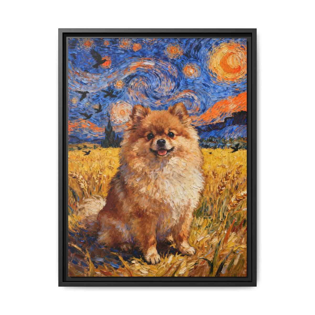 Pomeranian in a Field Canvas Wall Art - Van Gogh Style Fine Art Print | Living Work of Art Collection