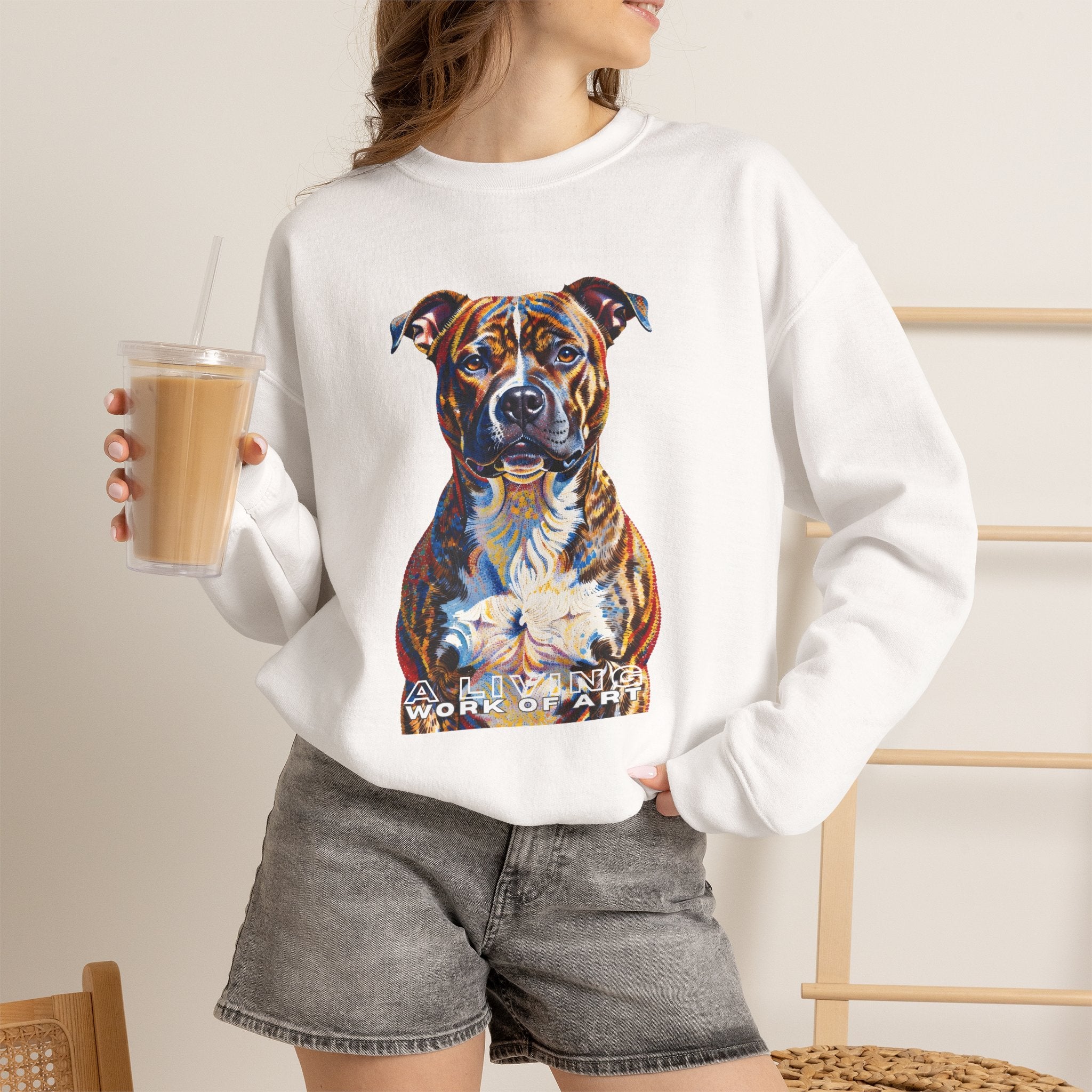 Staffordshire Bull Terrier Sweatshirt | Living Work of Art Collection | Pointillism Style