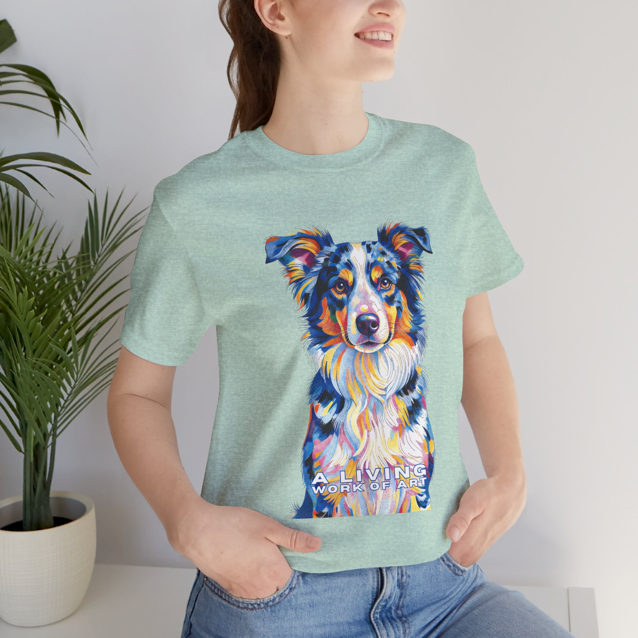 Australian Shepherd T Shirt | Living Work of Art Collection | Pointillism Style