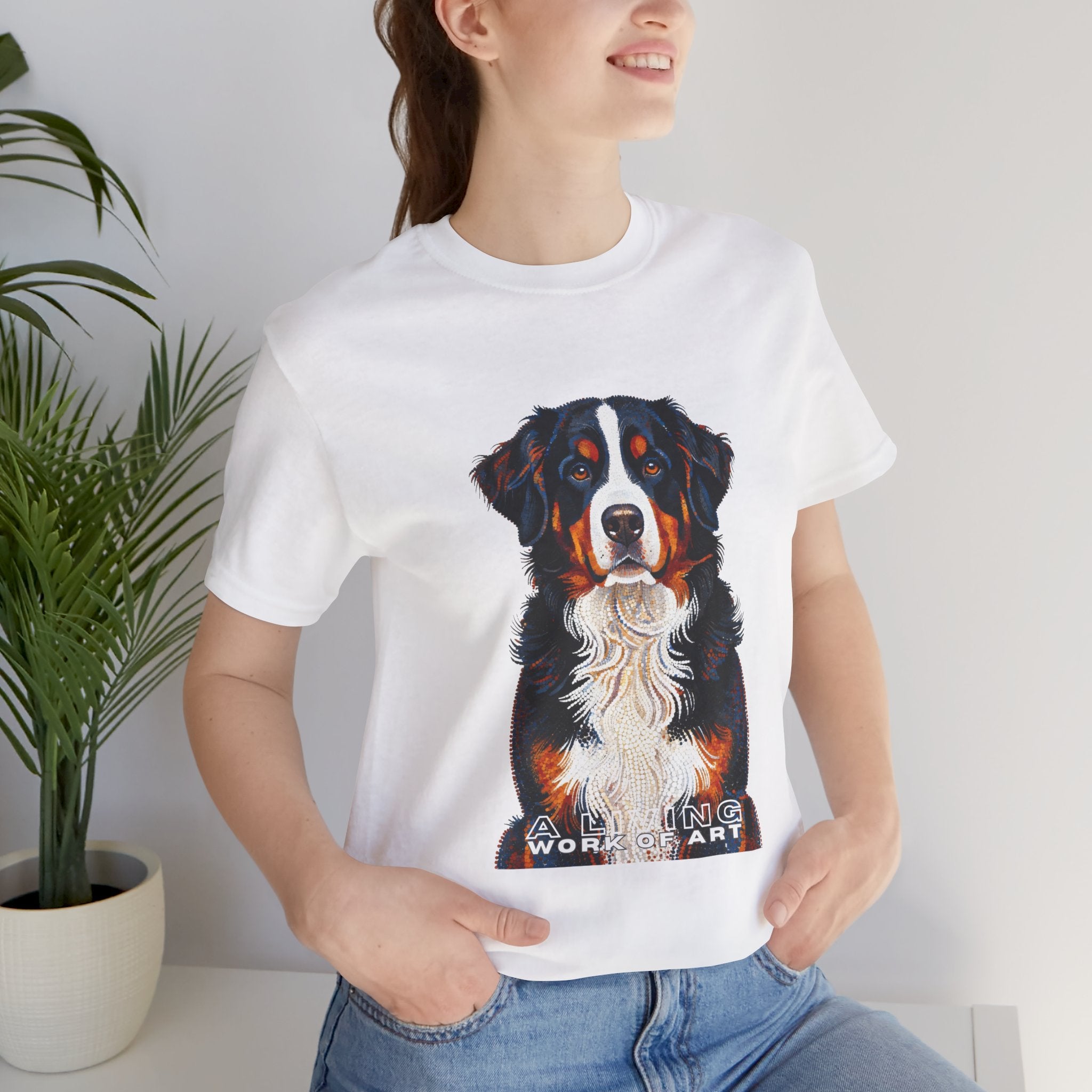 Bernese Mountain Dog T Shirt | Living Work of Art Collection | Pointillism Style