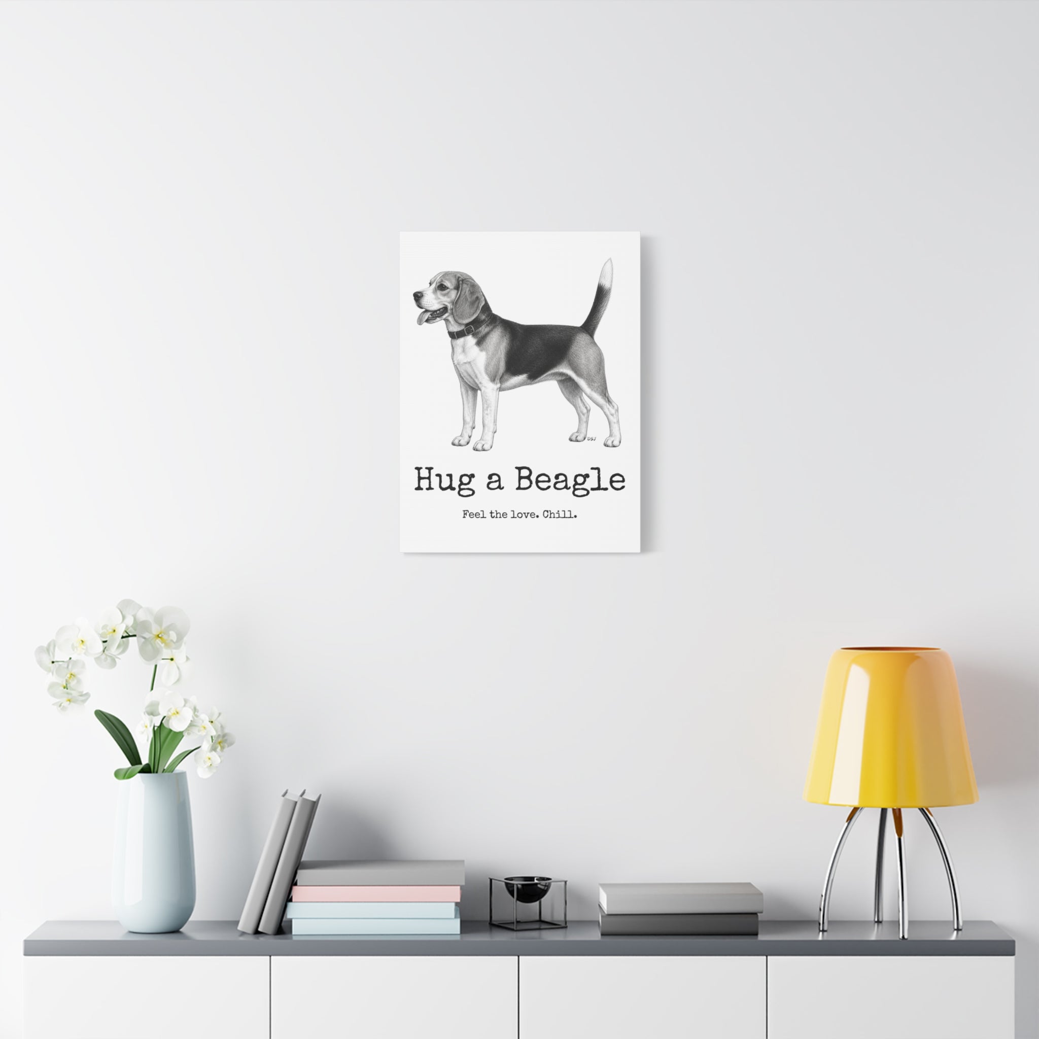 Beagle Canvas Wall Art | Hug a Beagle | Charcoal Sketch Print