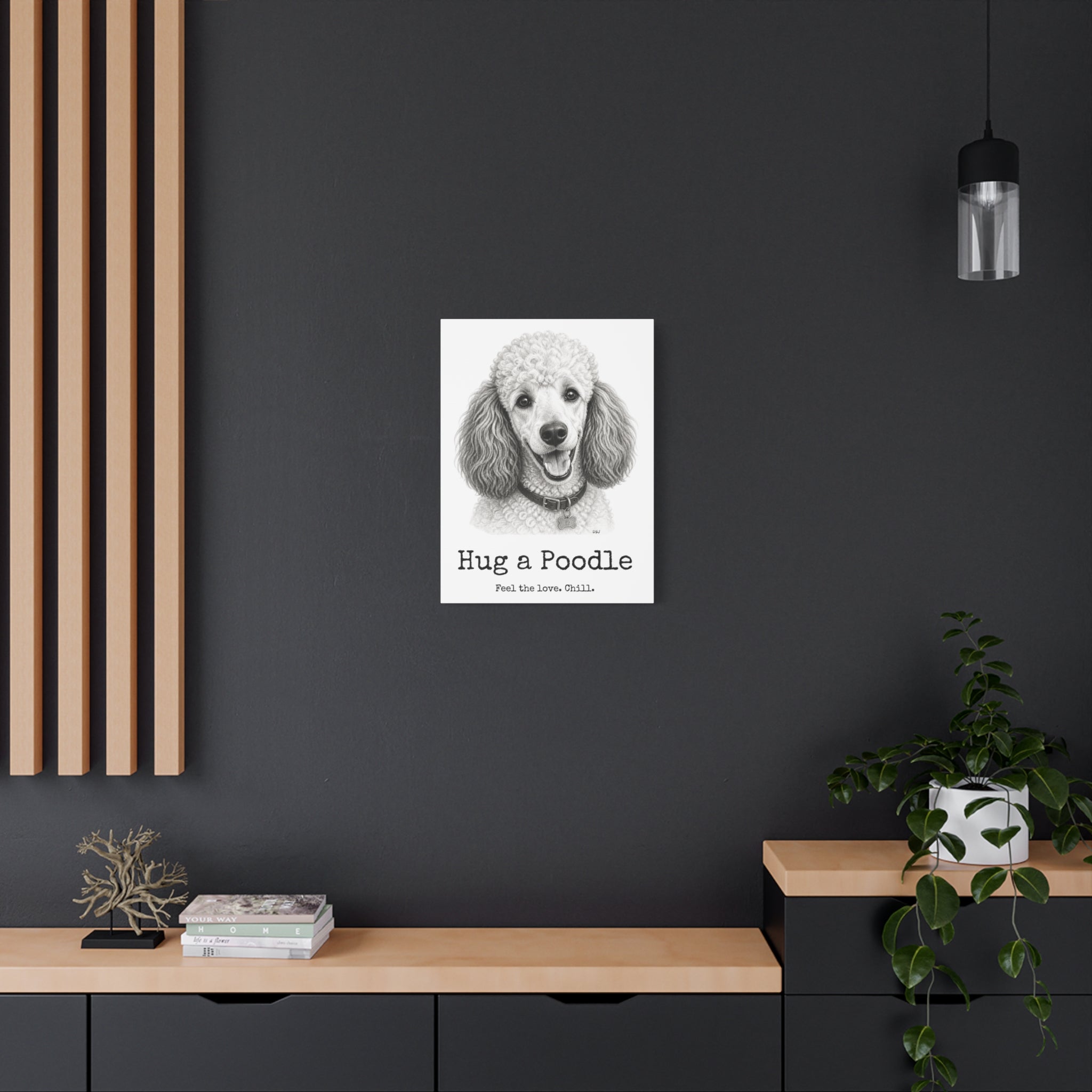 Poodle Canvas Wall Art | Hug a Poodle | Charcoal Sketch Print