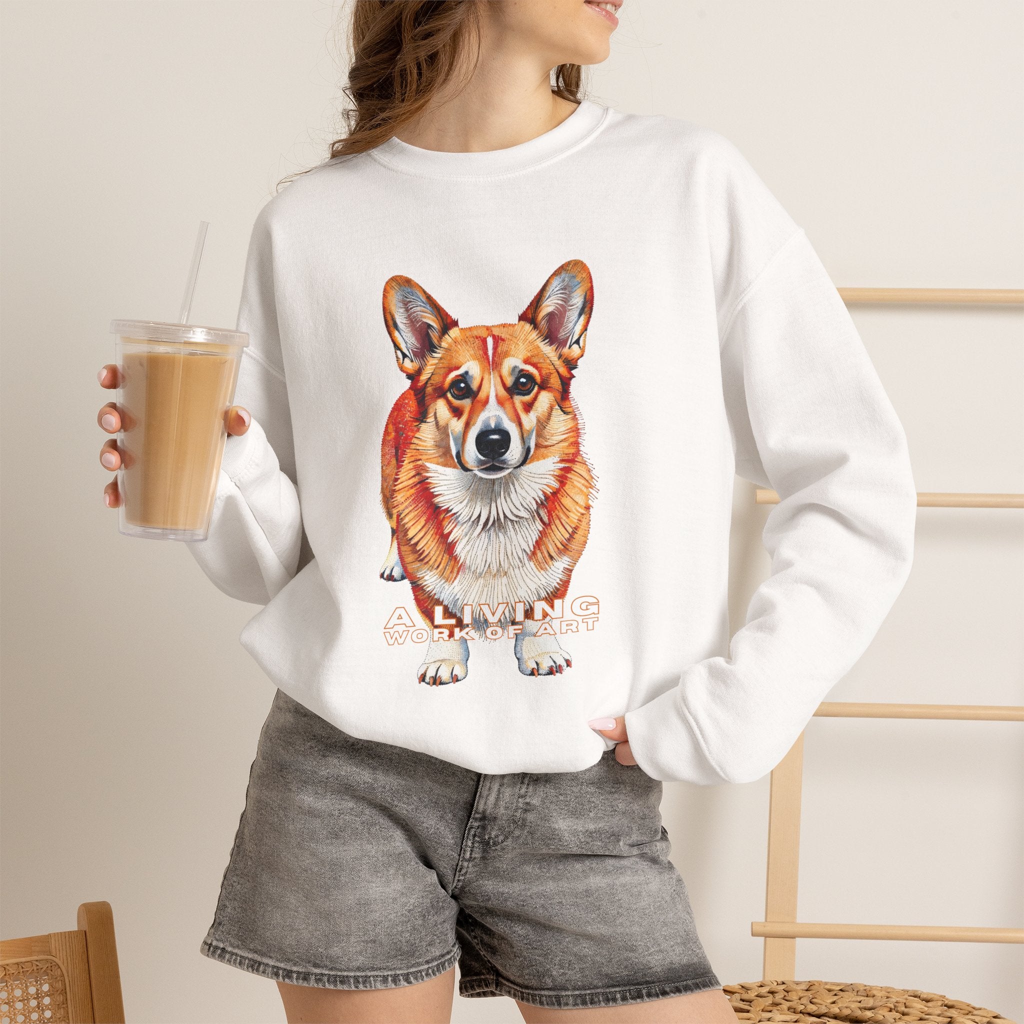 Corgi Sweatshirt | Living Work of Art Collection | Pointillism Style
