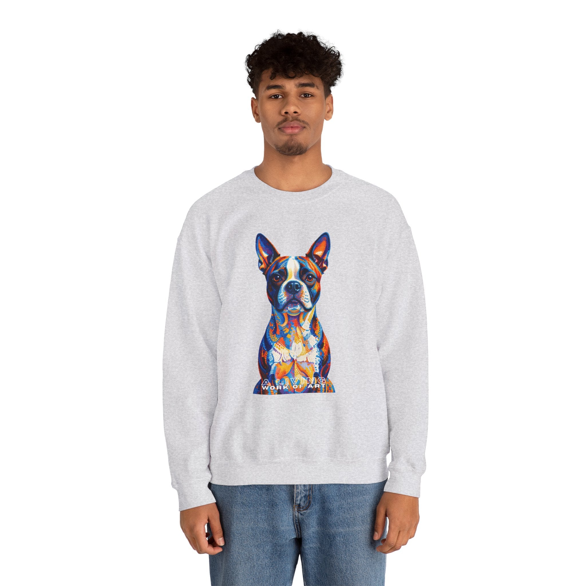 Boston Terrier Sweatshirt | Living Work of Art Collection | Pointillism Style
