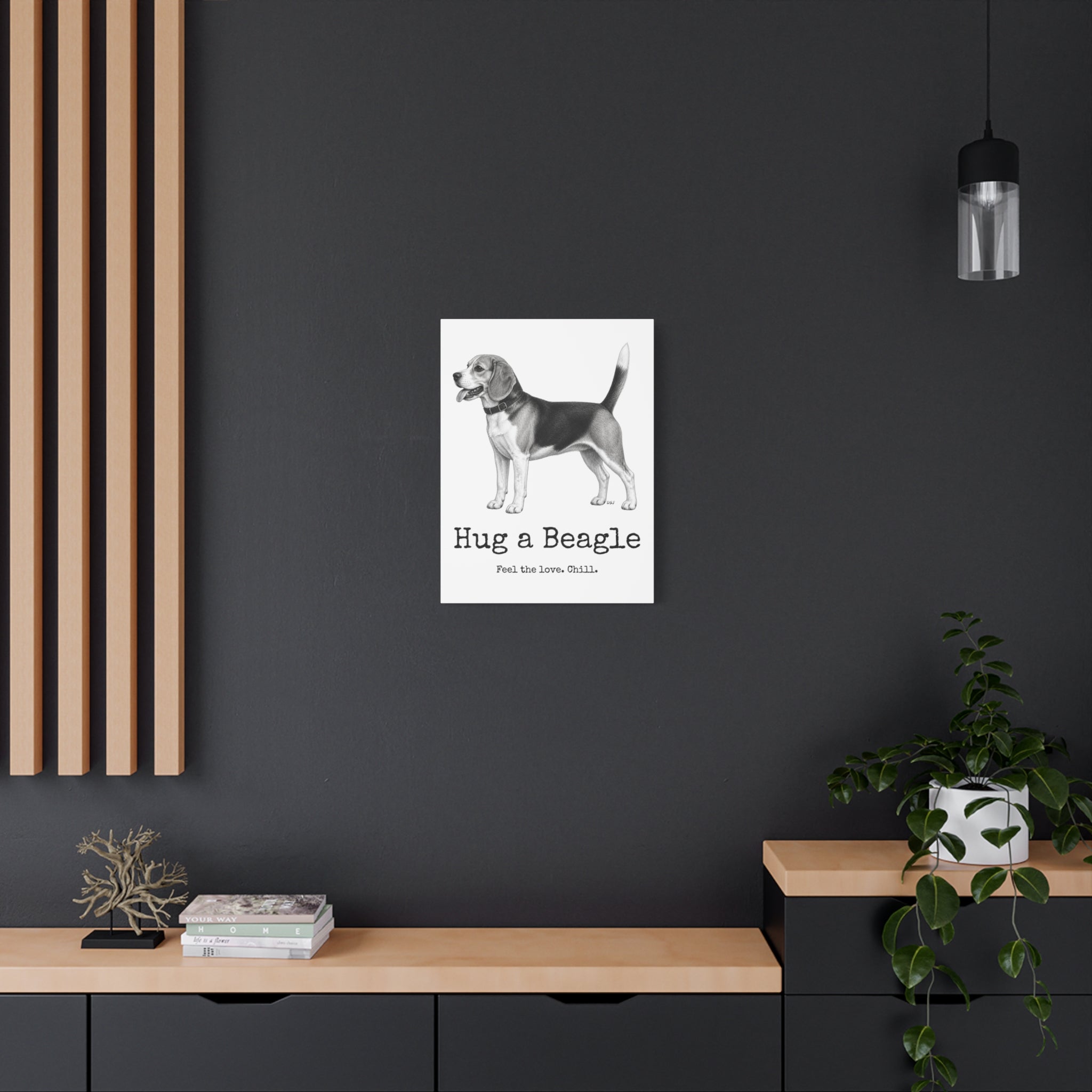 Beagle Canvas Wall Art | Hug a Beagle | Charcoal Sketch Print