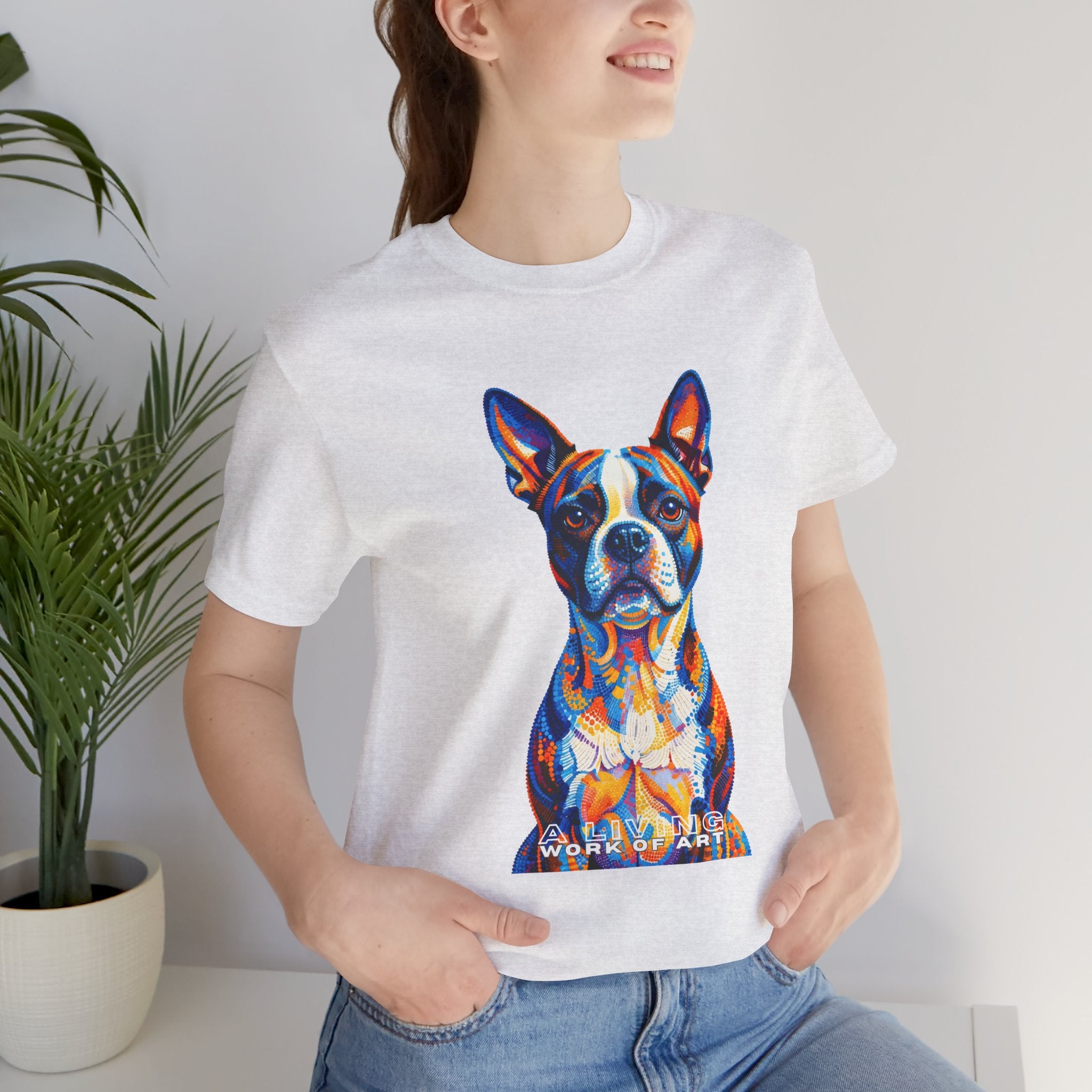 Boston Terrier T Shirt | Living Work of Art Collection | Pointillism Style