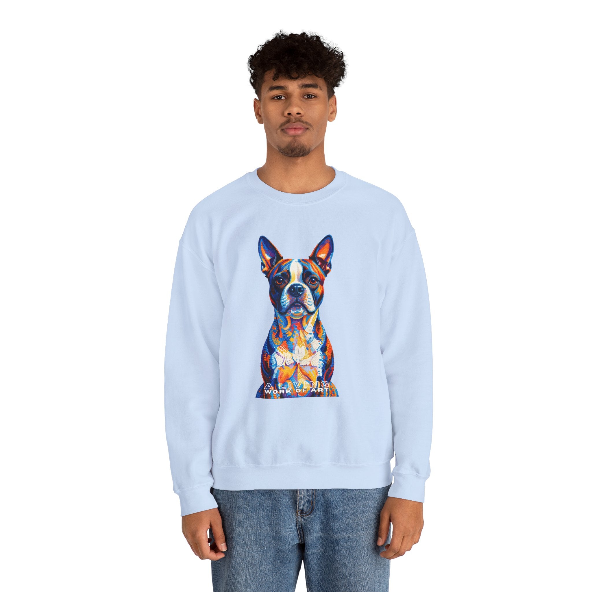 Boston Terrier Sweatshirt | Living Work of Art Collection | Pointillism Style