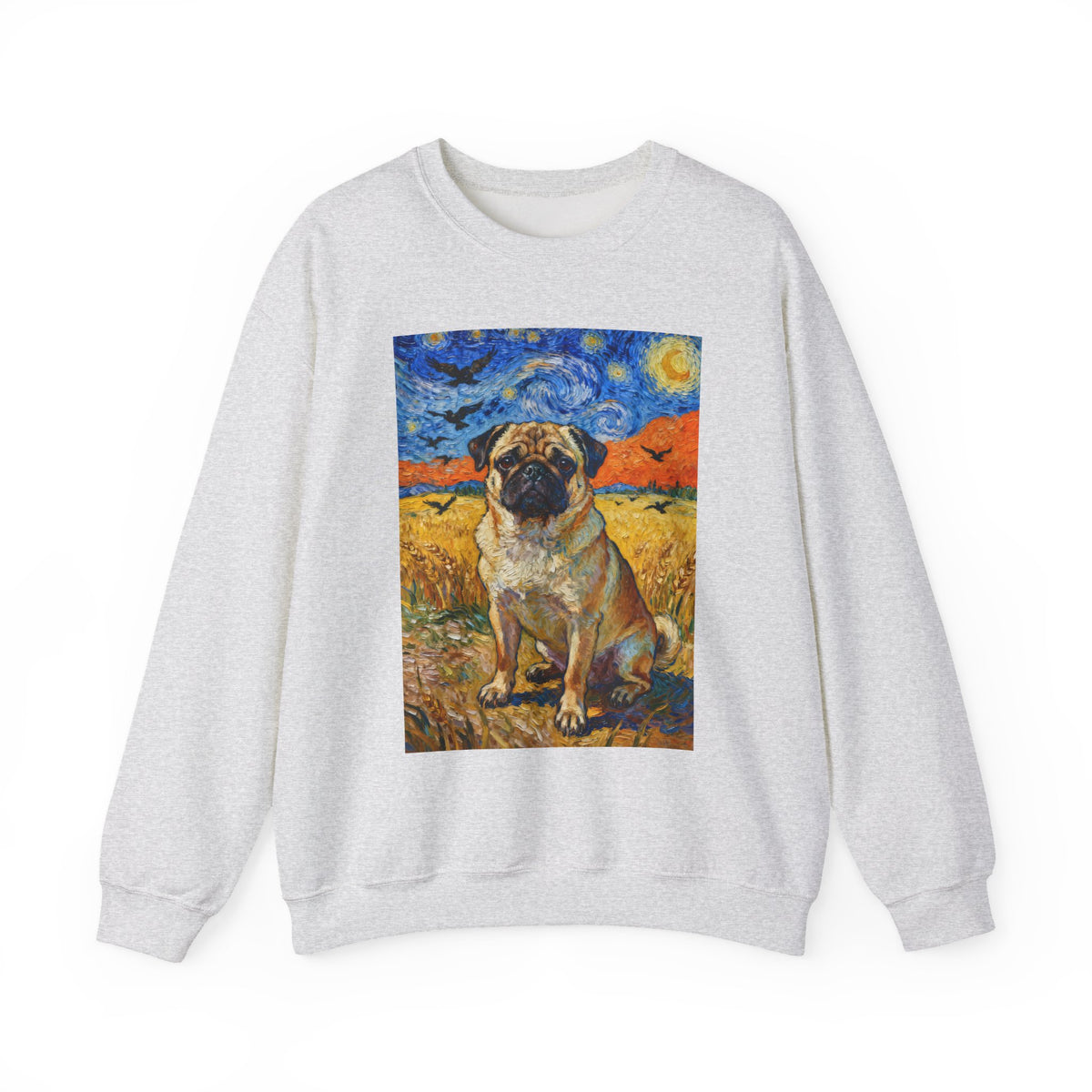 Pug In A Field Sweatshirt | Living Work of Art Collection | Van Gogh Style
