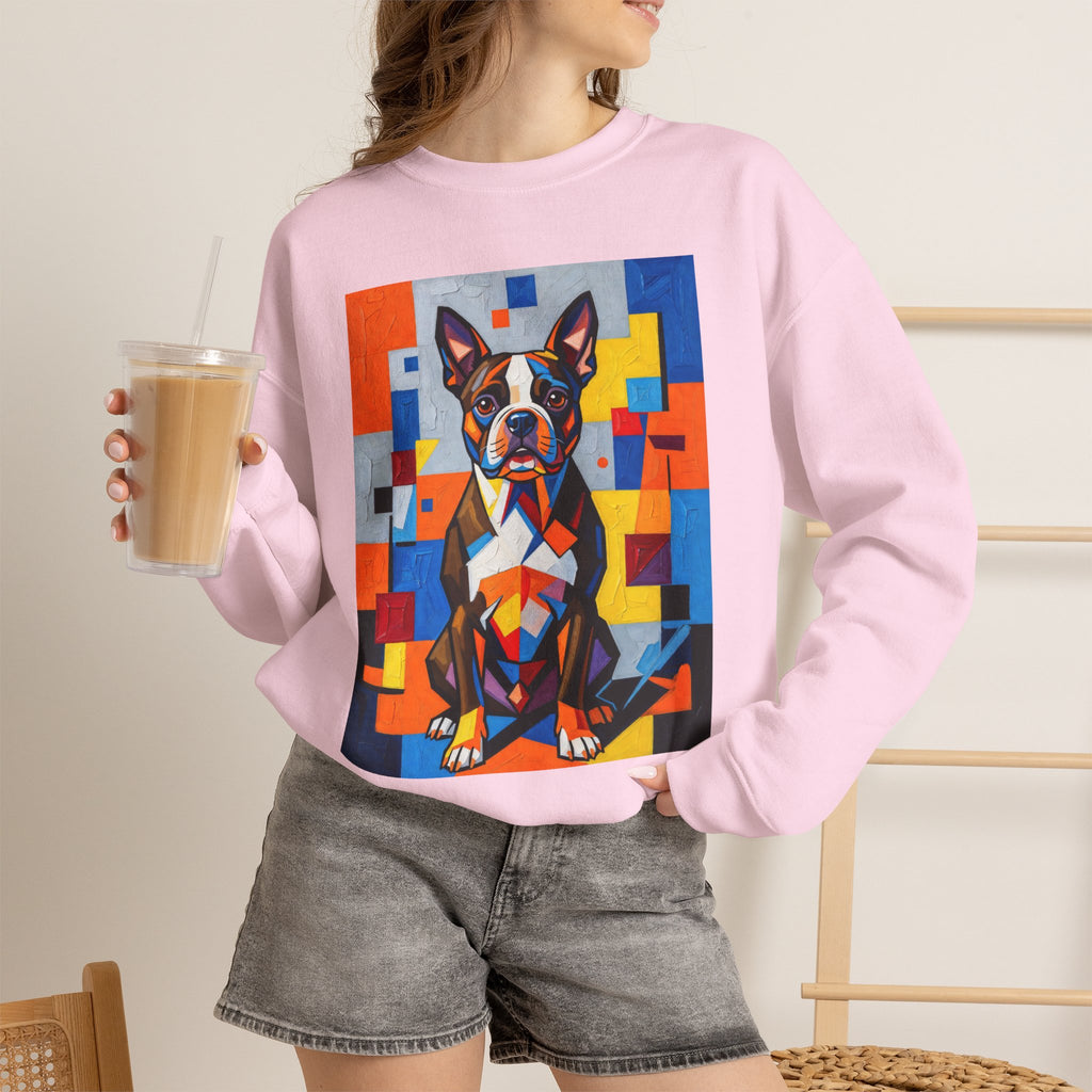 Boston Terrier Sweatshirt | Living Work of Art Collection | Cubist Style
