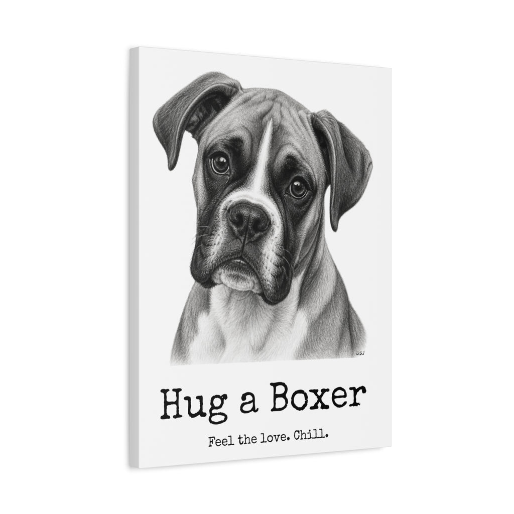 Boxer Canvas Wall Art | Hug a Boxer | Charcoal Sketch Print