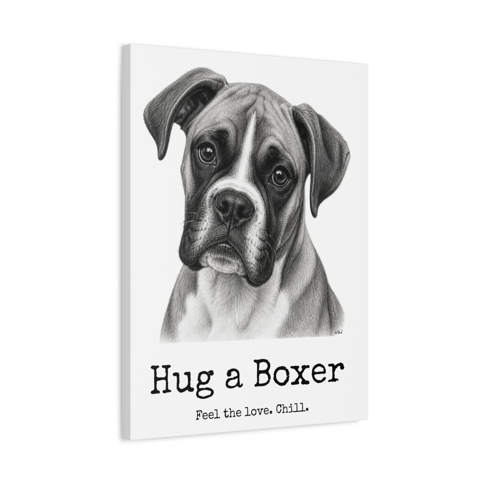 Boxer Canvas Wall Art | Hug a Boxer | Charcoal Sketch Print