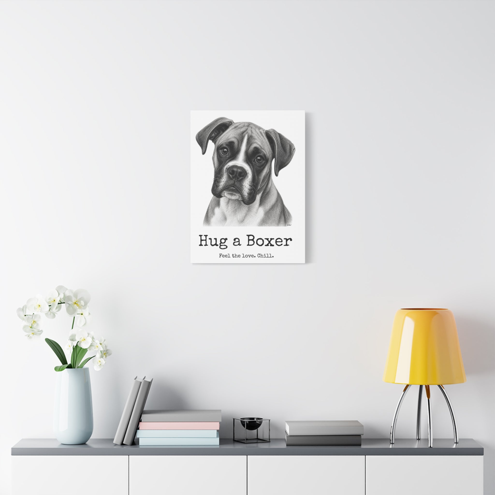 Boxer Canvas Wall Art | Hug a Boxer | Charcoal Sketch Print