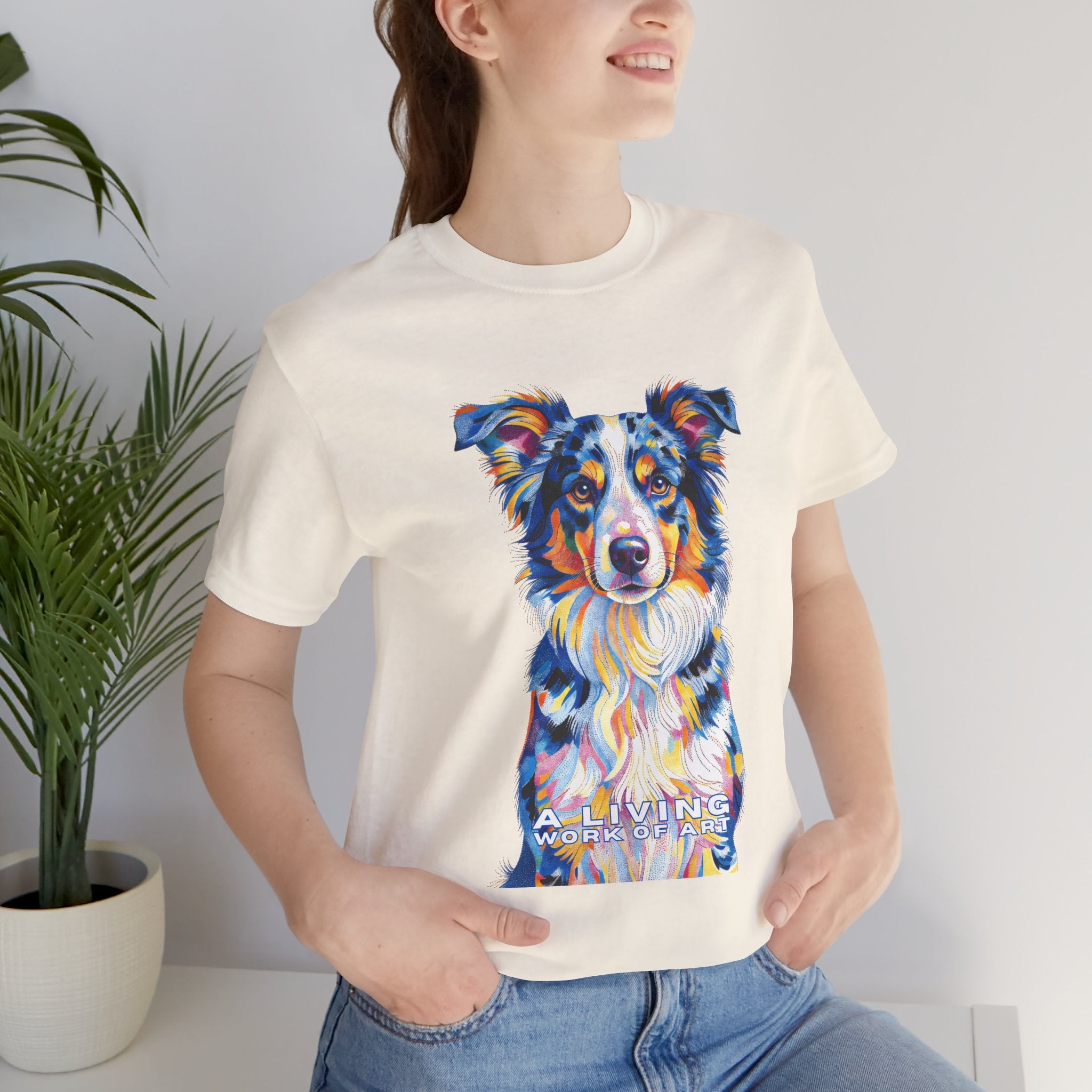 Australian Shepherd T Shirt | Living Work of Art Collection | Pointillism Style