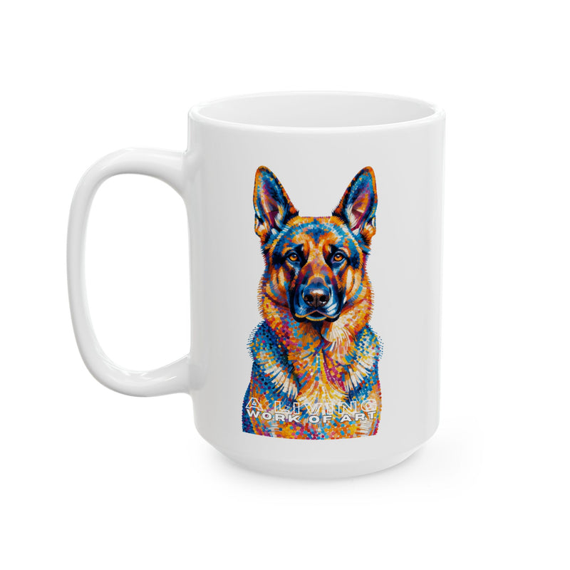 German Shepherd Coffee Mug - Pointillism Style | Living Work of Art Collection