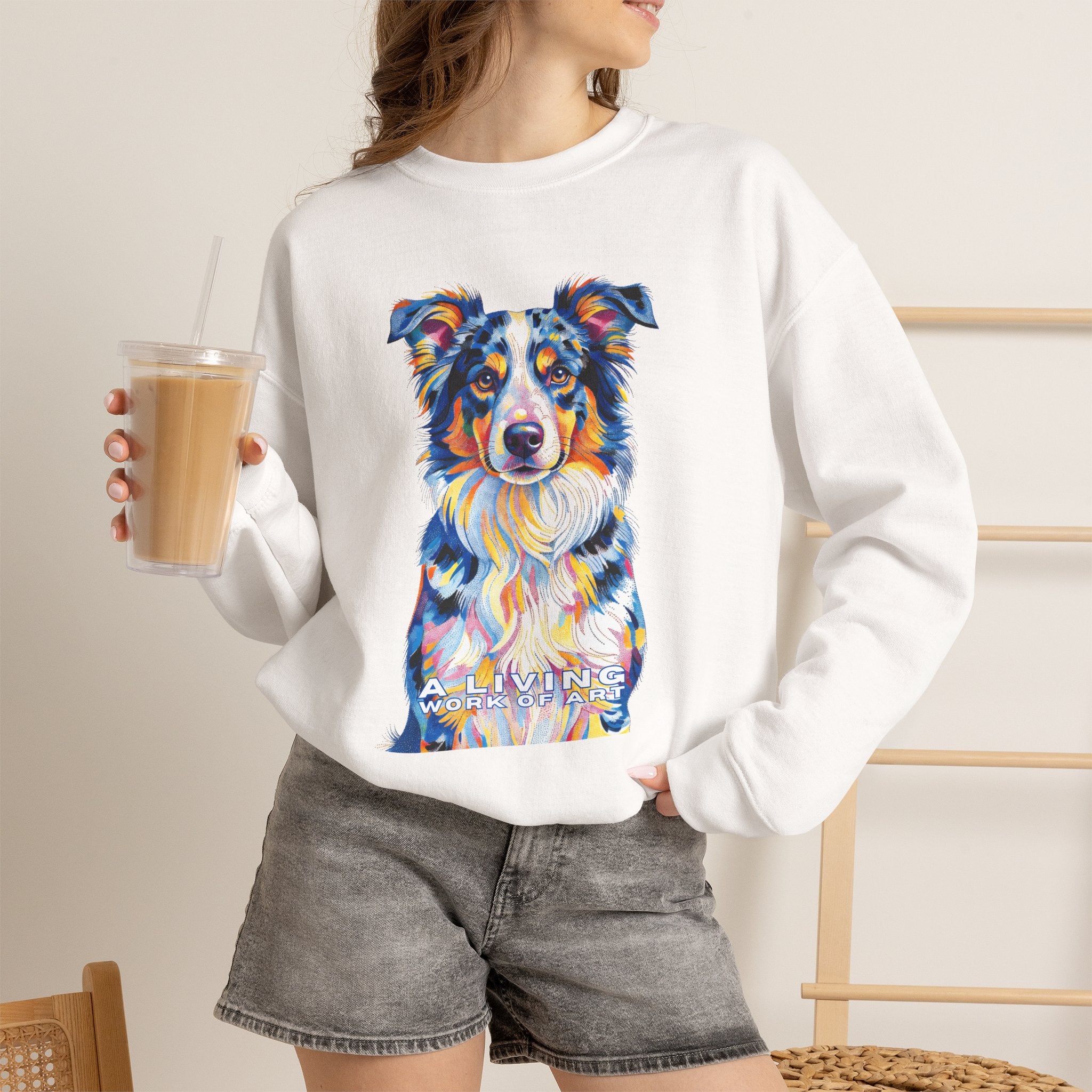 Australian Shepherd Sweatshirt | Living Work of Art Collection | Pointillism Style