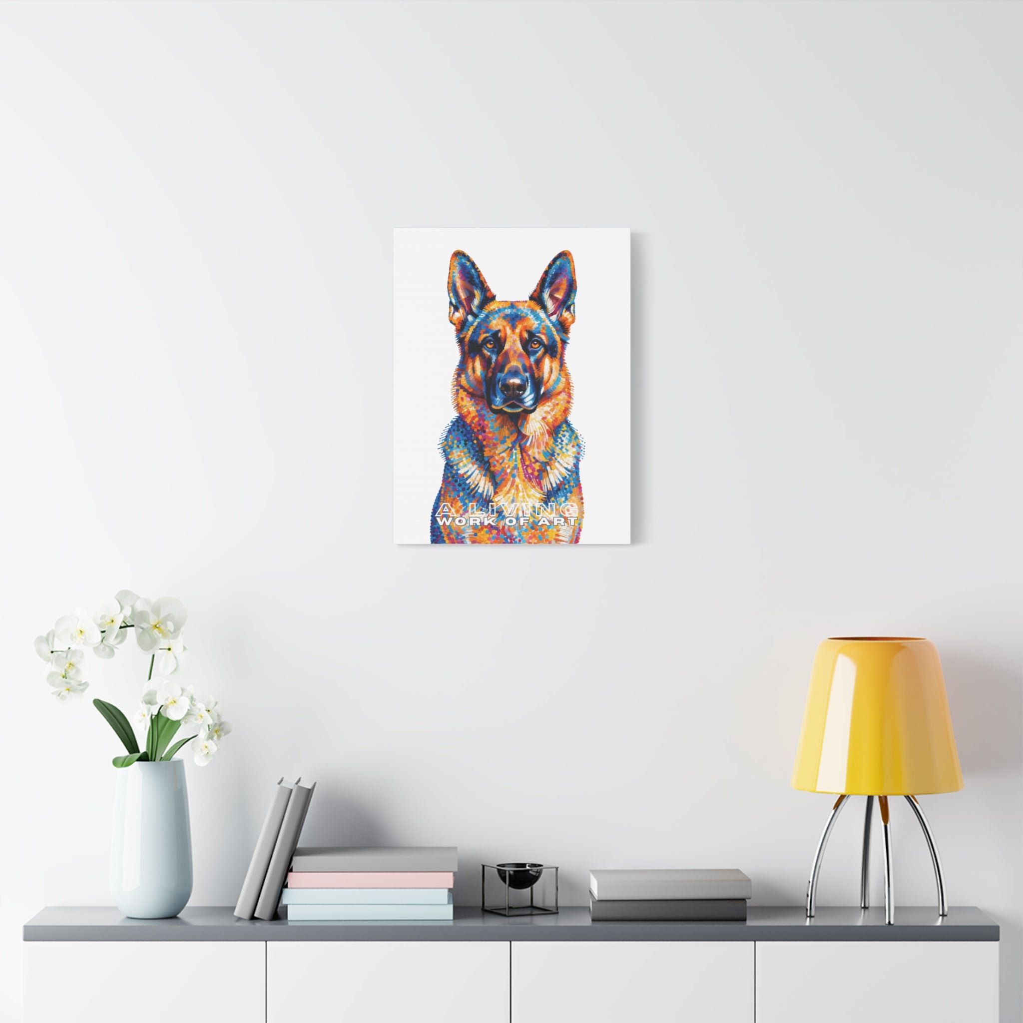 German Shepherd Canvas Wall Art | Living Work of Art Collection | Pointillism Style Print