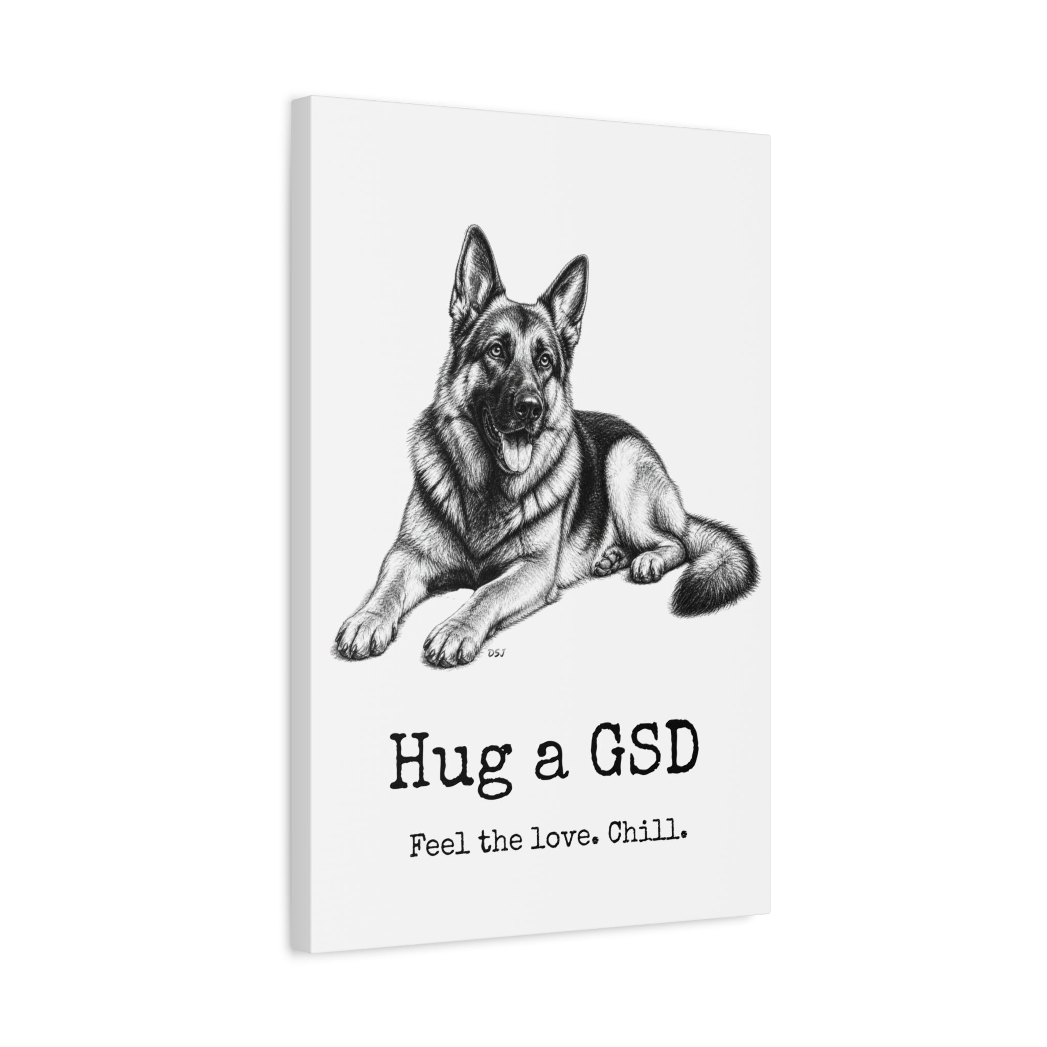 German Shepherd Canvas Wall Art | Hug a GSD | Charcoal Sketch Print