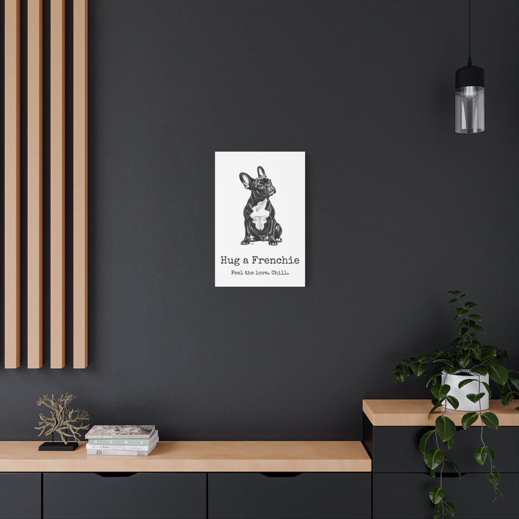 French Bulldog Canvas Wall Art | Hug a Frenchie | Charcoal Sketch Print