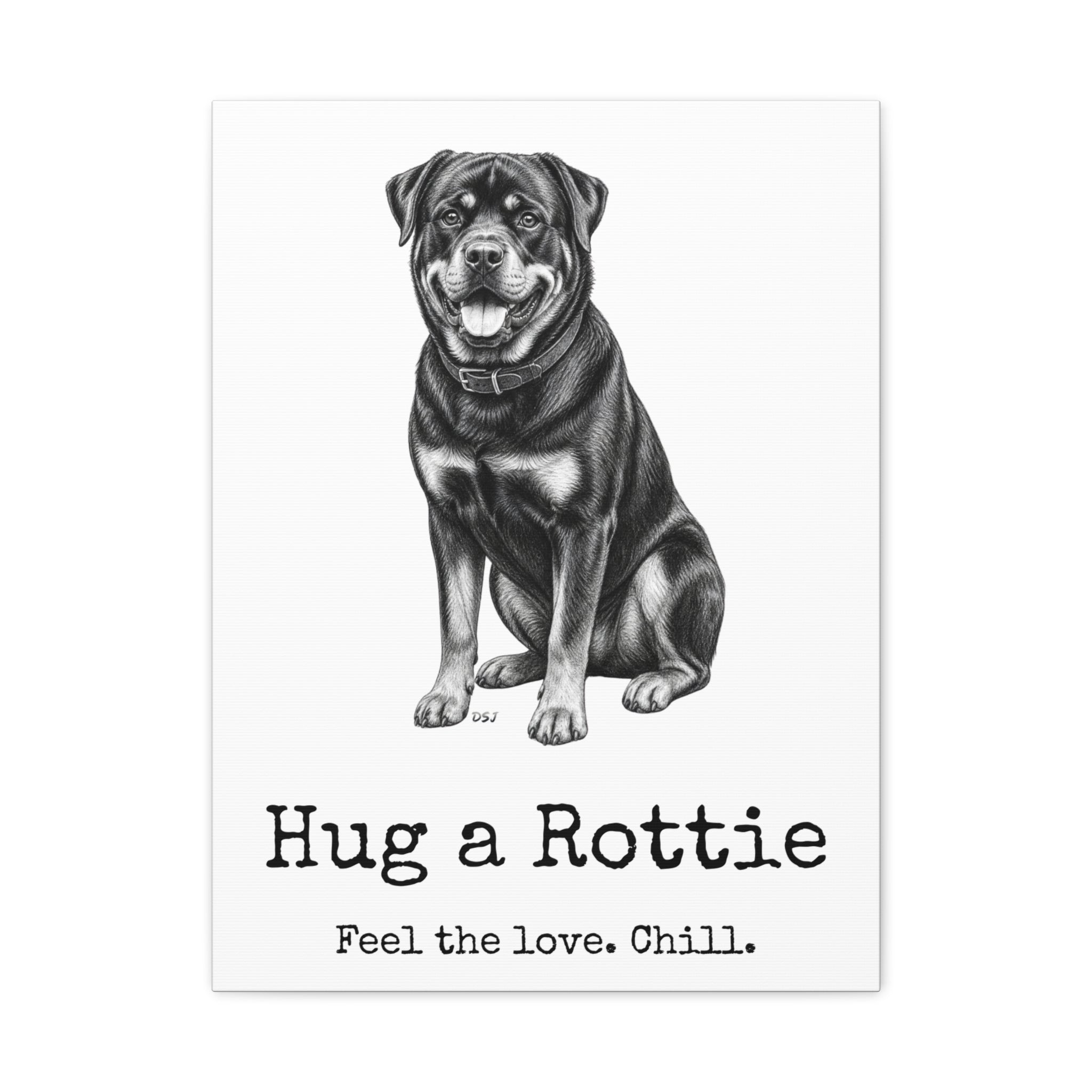 Rottweiler Canvas Wall Art | Hug a Rottie | Charcoal Sketch Print