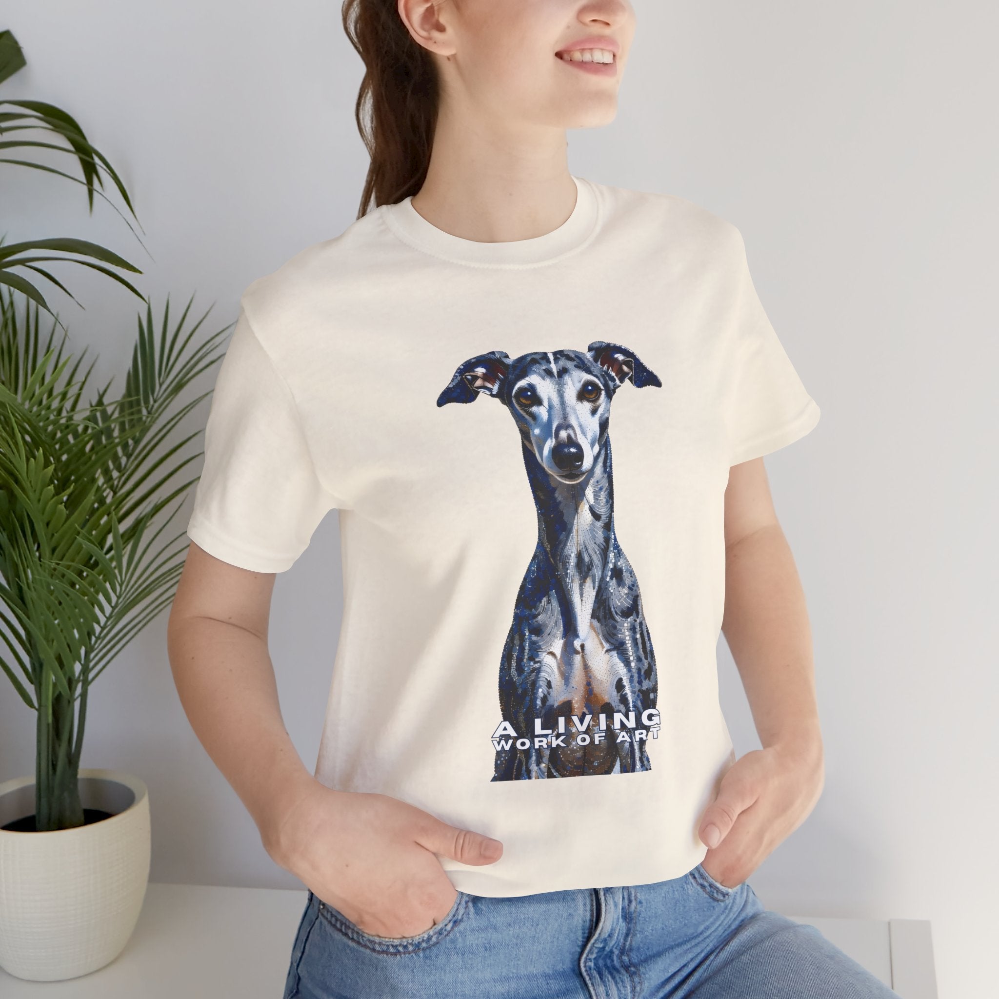 Whippet T Shirt | Living Work of Art Collection | Pointillism Style