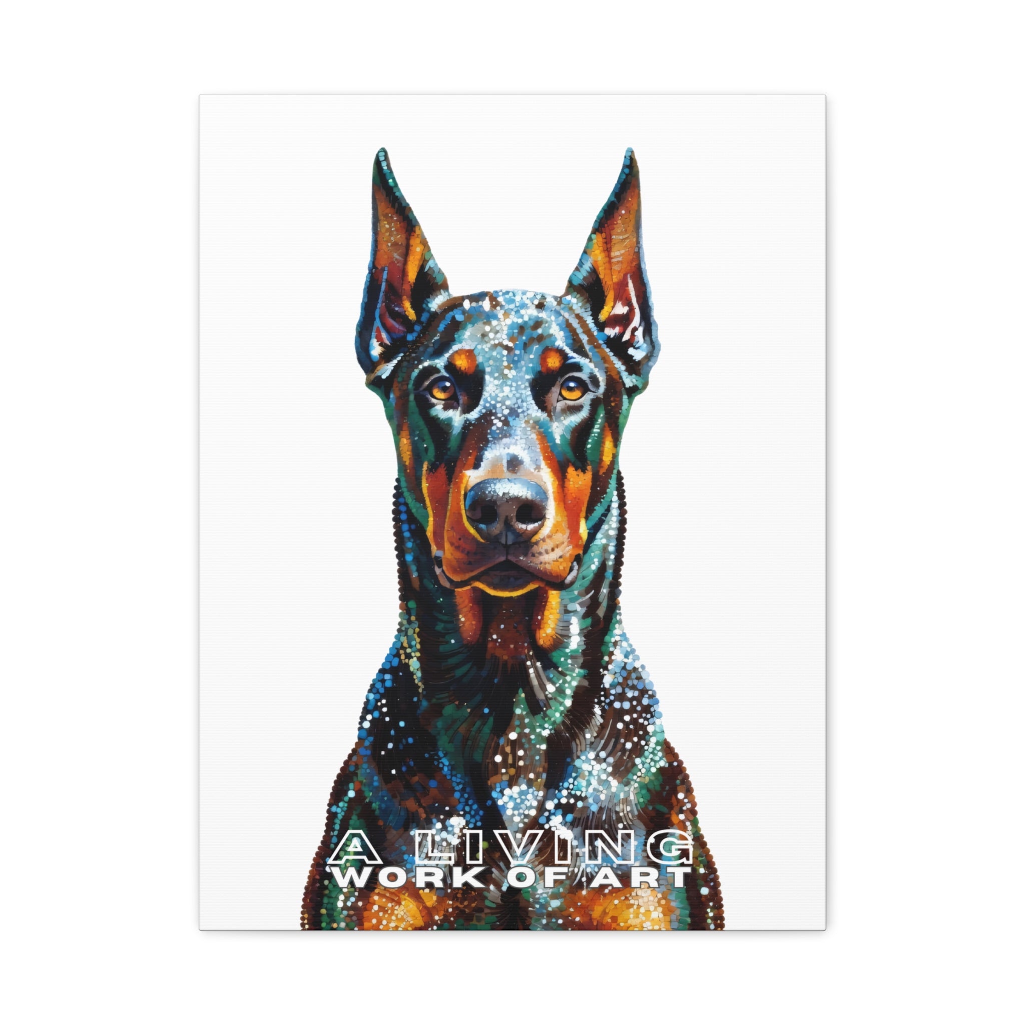 Doberman Pinscher Canvas Wall Art | Living Work of Art Collection | Pointillism Style Print