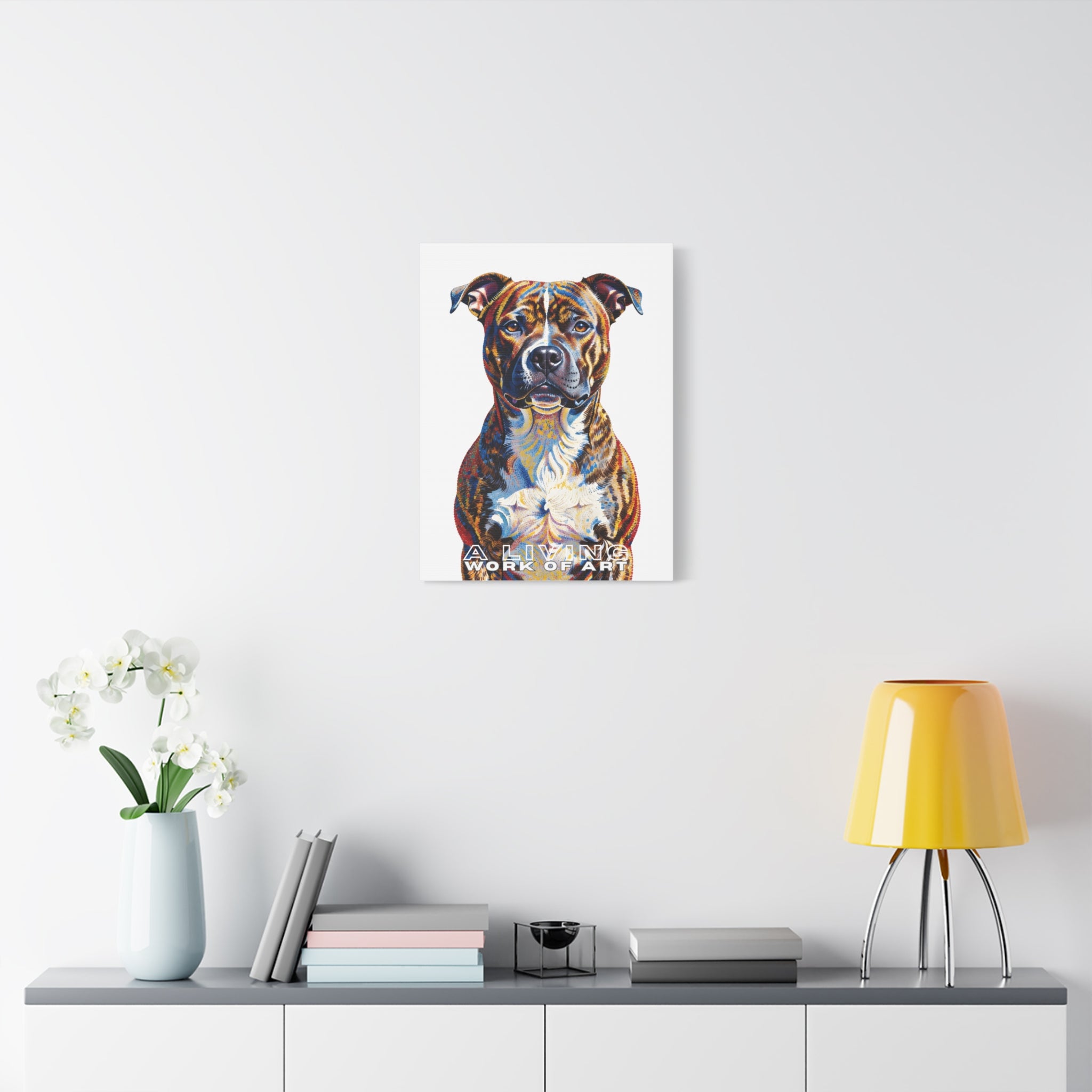 Staffordshire Bull Terrier Canvas Wall Art | Living Work of Art Collection | Pointillism Style Print