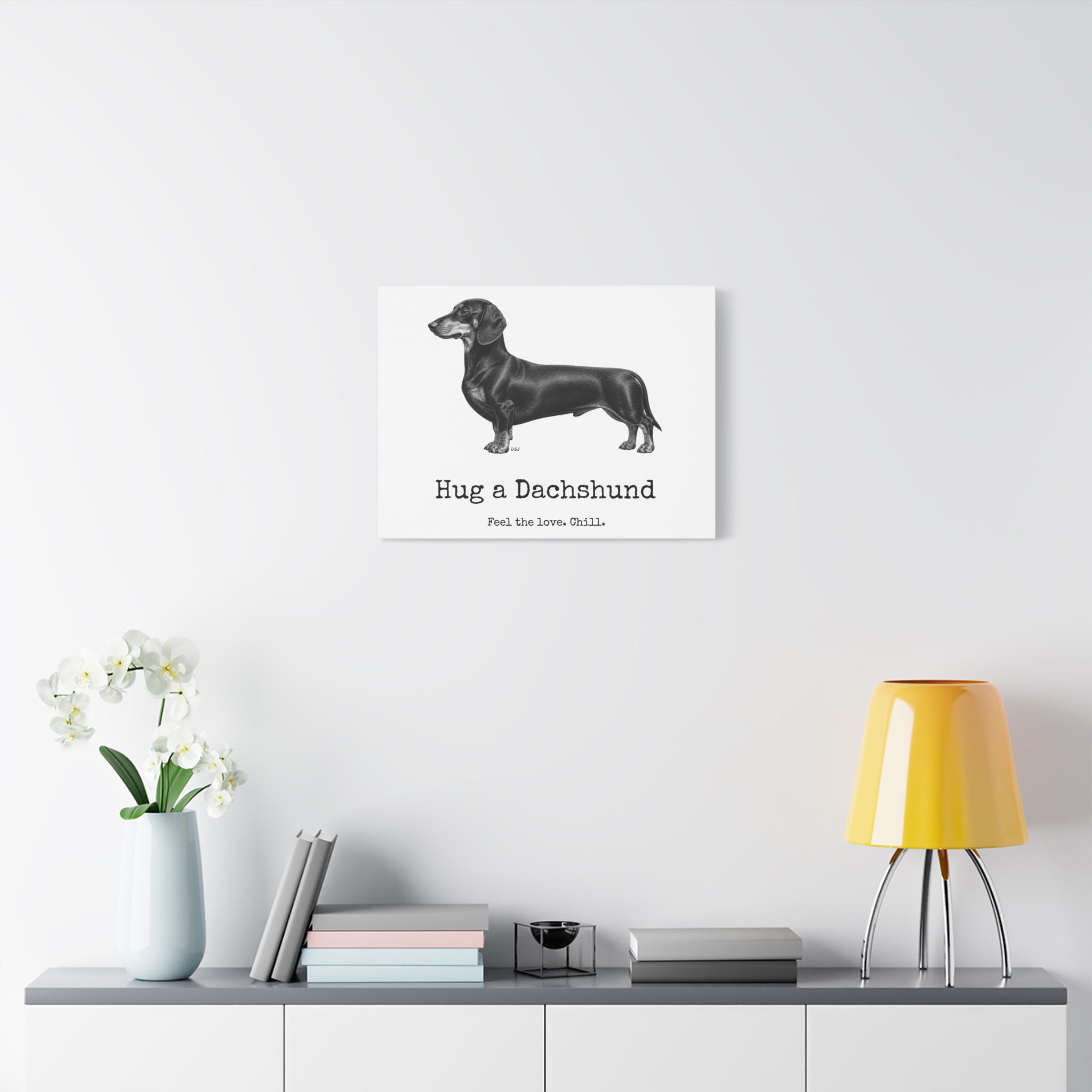Dachshund Canvas Wall Art | Hug a Dachshund | Charcoal Sketch Print