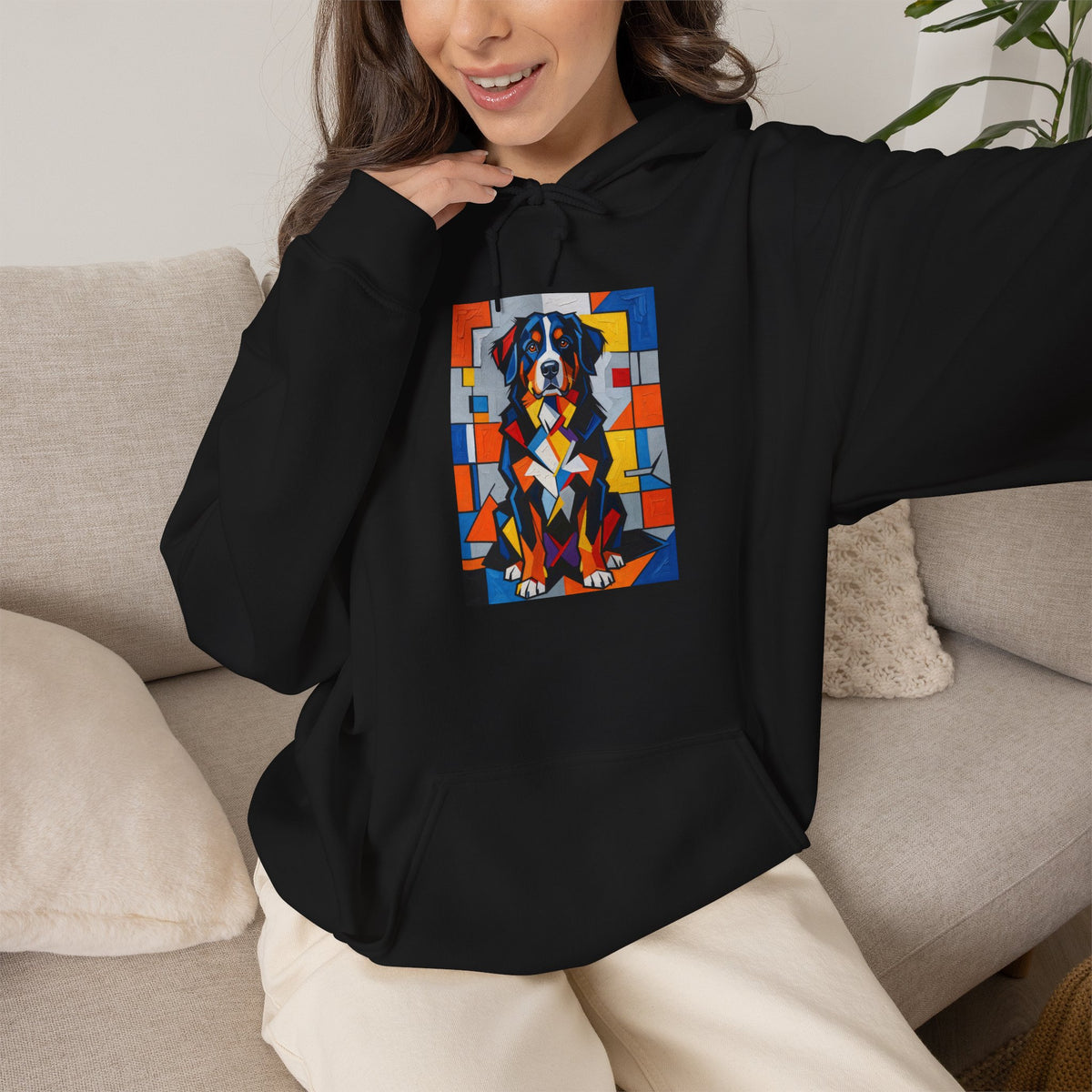 Bernese Mountain Dog Hoodie | Living Work of Art Collection | Cubist Style