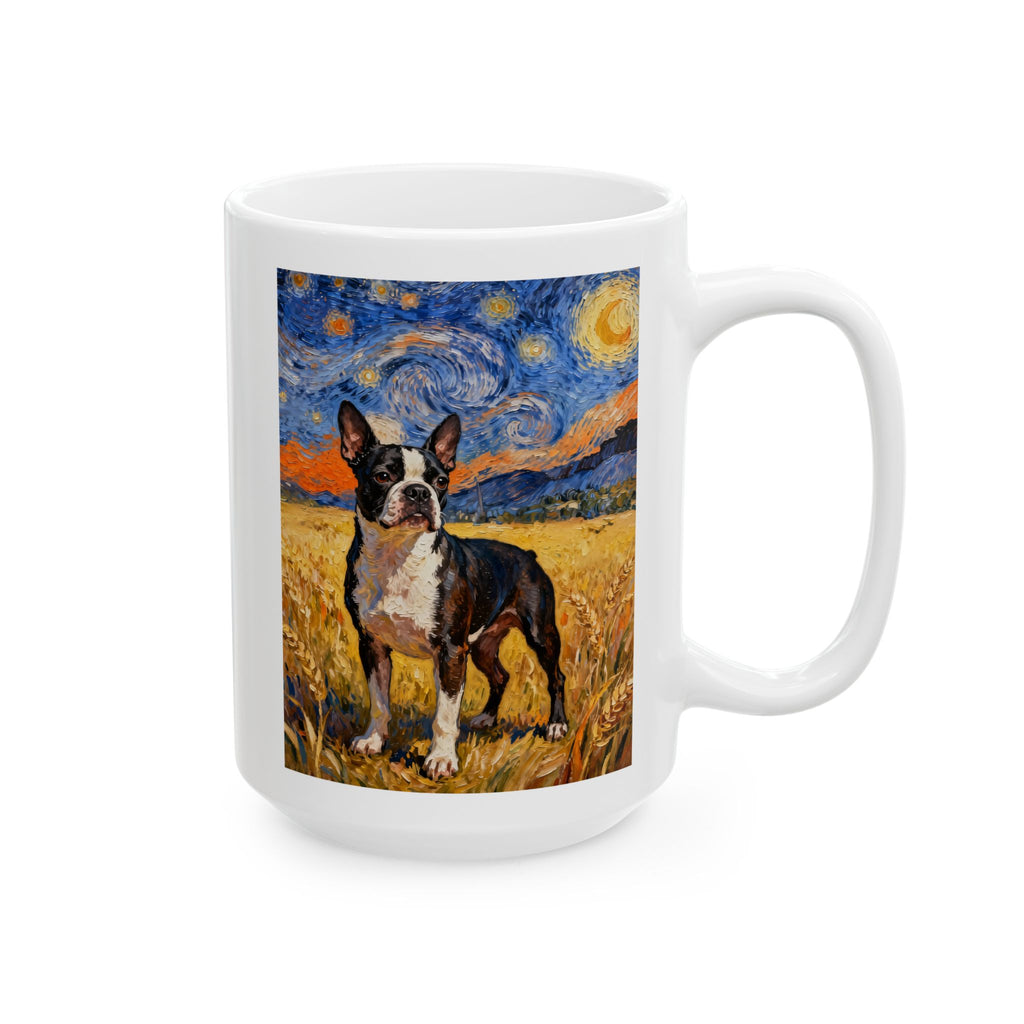 Boston Terrier in a Field Coffee Mug - Van Gogh Style | Living Work of Art Collection