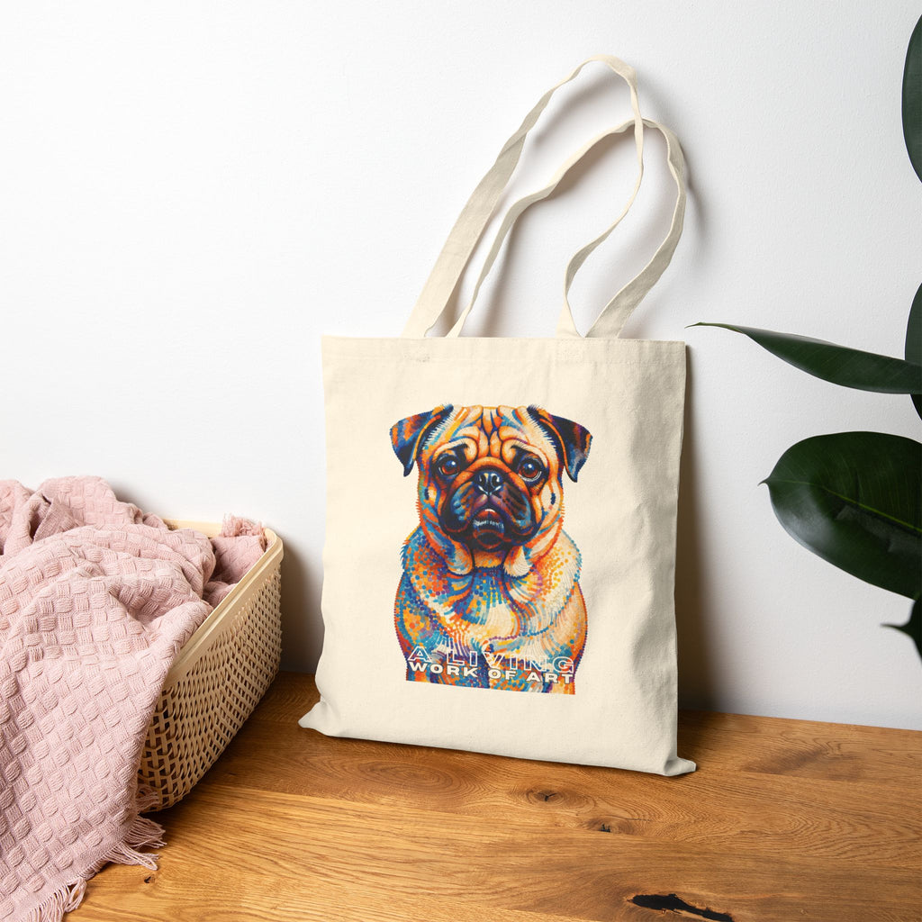 Pug Tote Bag | Living Work of Art Collection | Pointillism Style