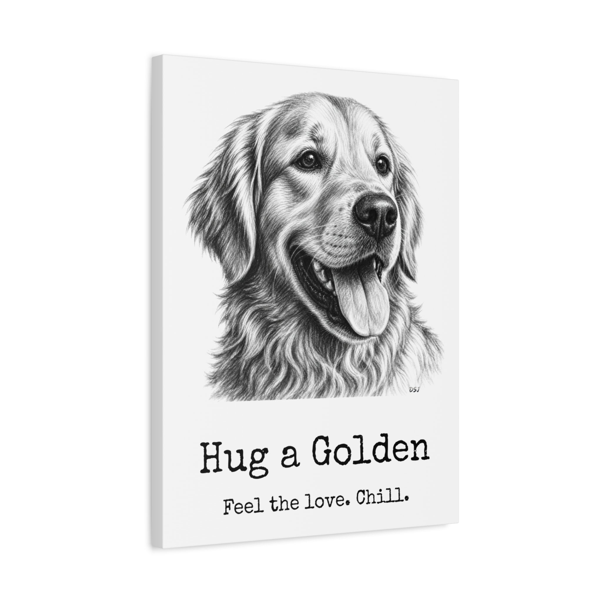 Golden Retriever Canvas Wall Art | Hug a Golden | Charcoal Sketch Portrait Print