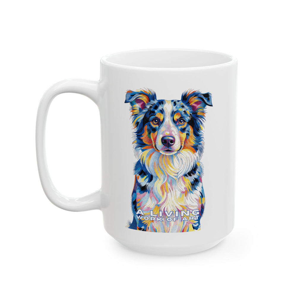 Australian Shepherd Coffee Mug | Living Work of Art Collection | Pointillism Style
