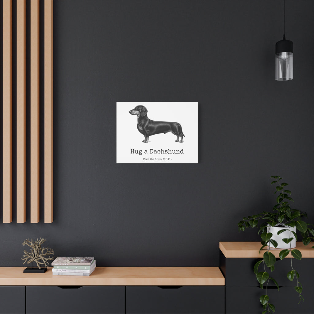 Dachshund Canvas Wall Art | Hug a Dachshund | Charcoal Sketch Print