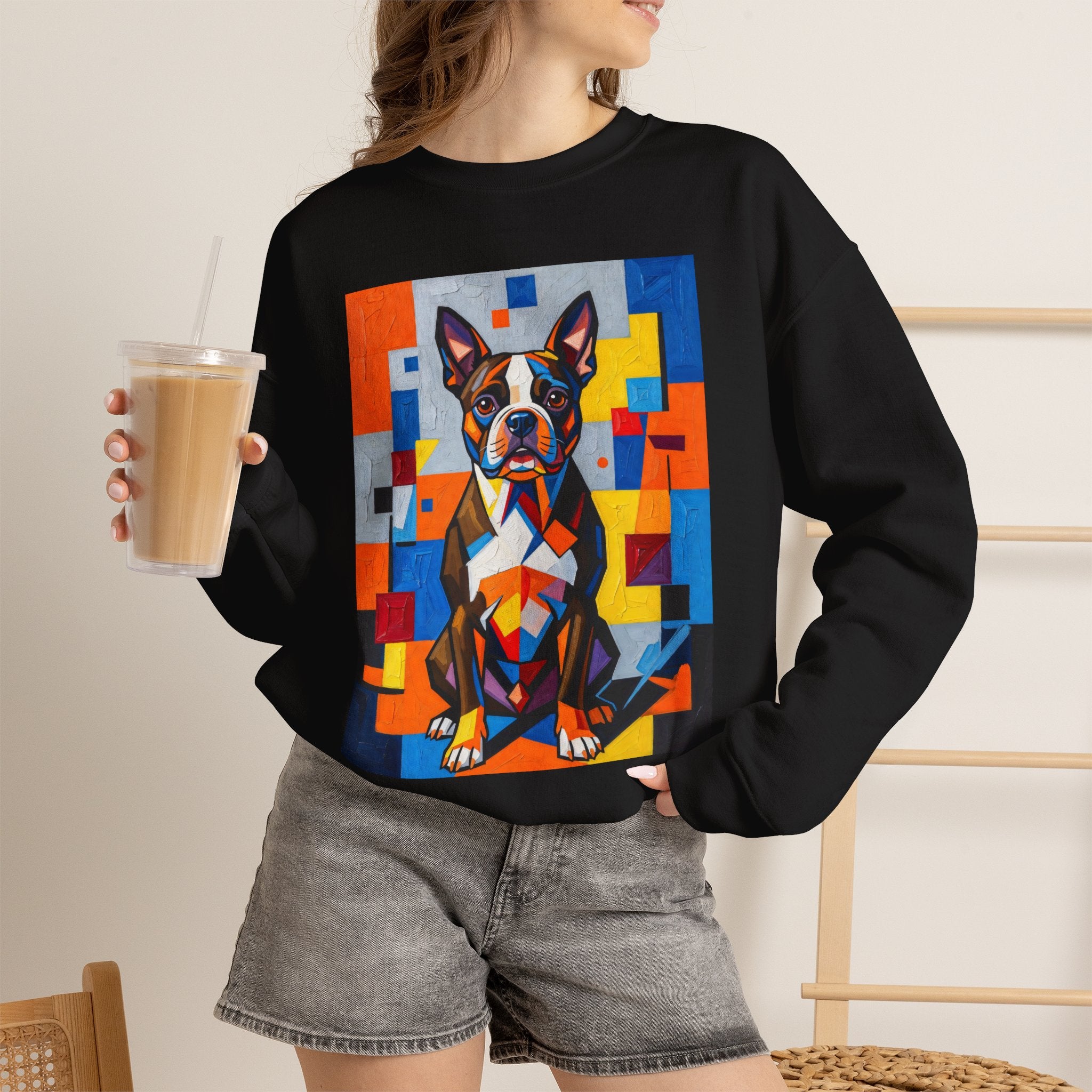 Boston Terrier Sweatshirt | Living Work of Art Collection | Cubist Style
