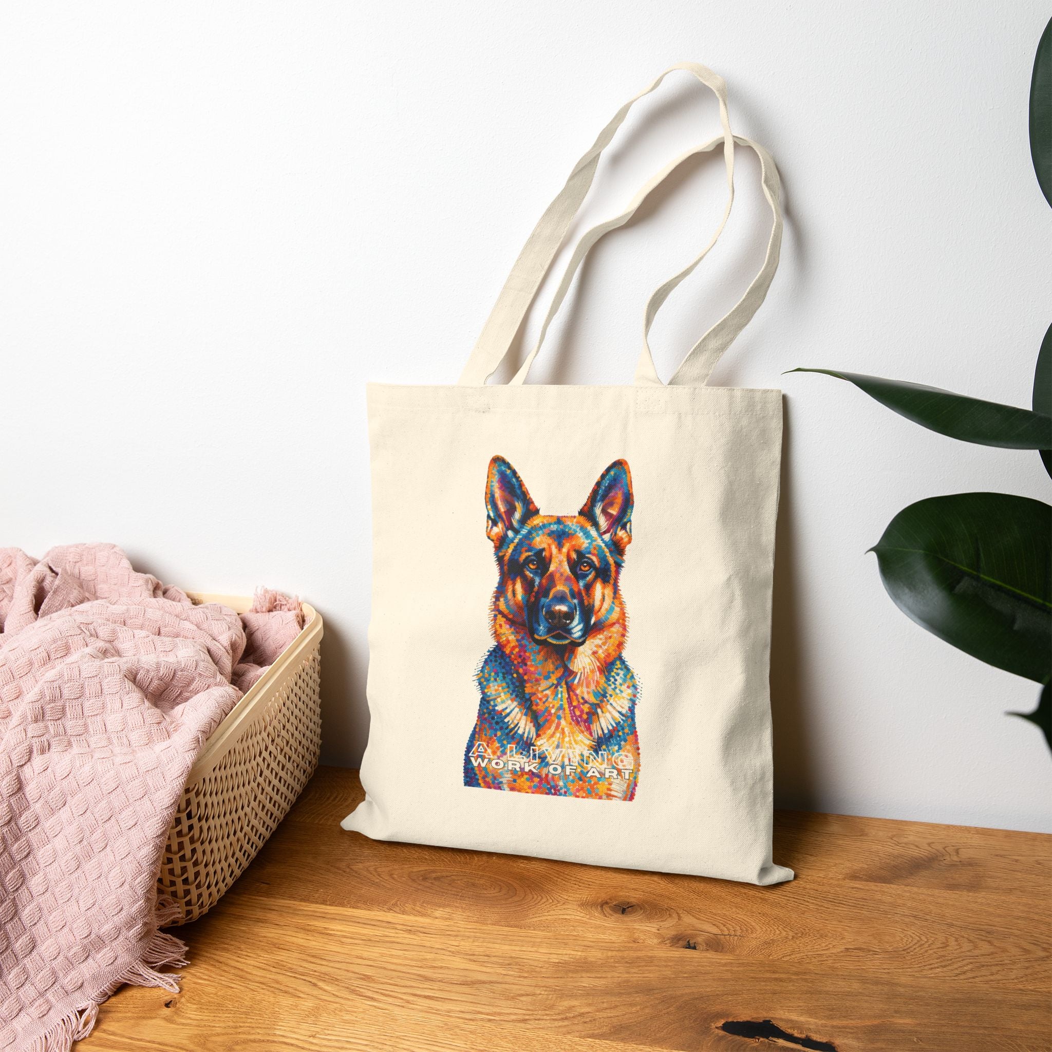 German Shepherd Tote Bag | Living Work of Art Collection | Pointillism Style