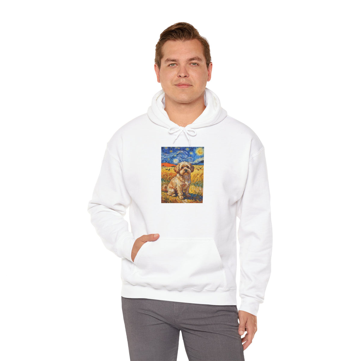 Maltipoo In A Field Hoodie | Living Work of Art Collection | Van Gogh Style