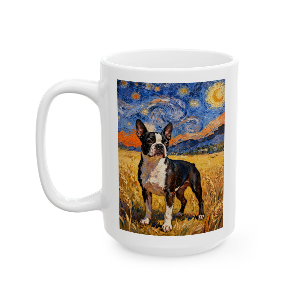 Boston Terrier in a Field Coffee Mug - Van Gogh Style | Living Work of Art Collection