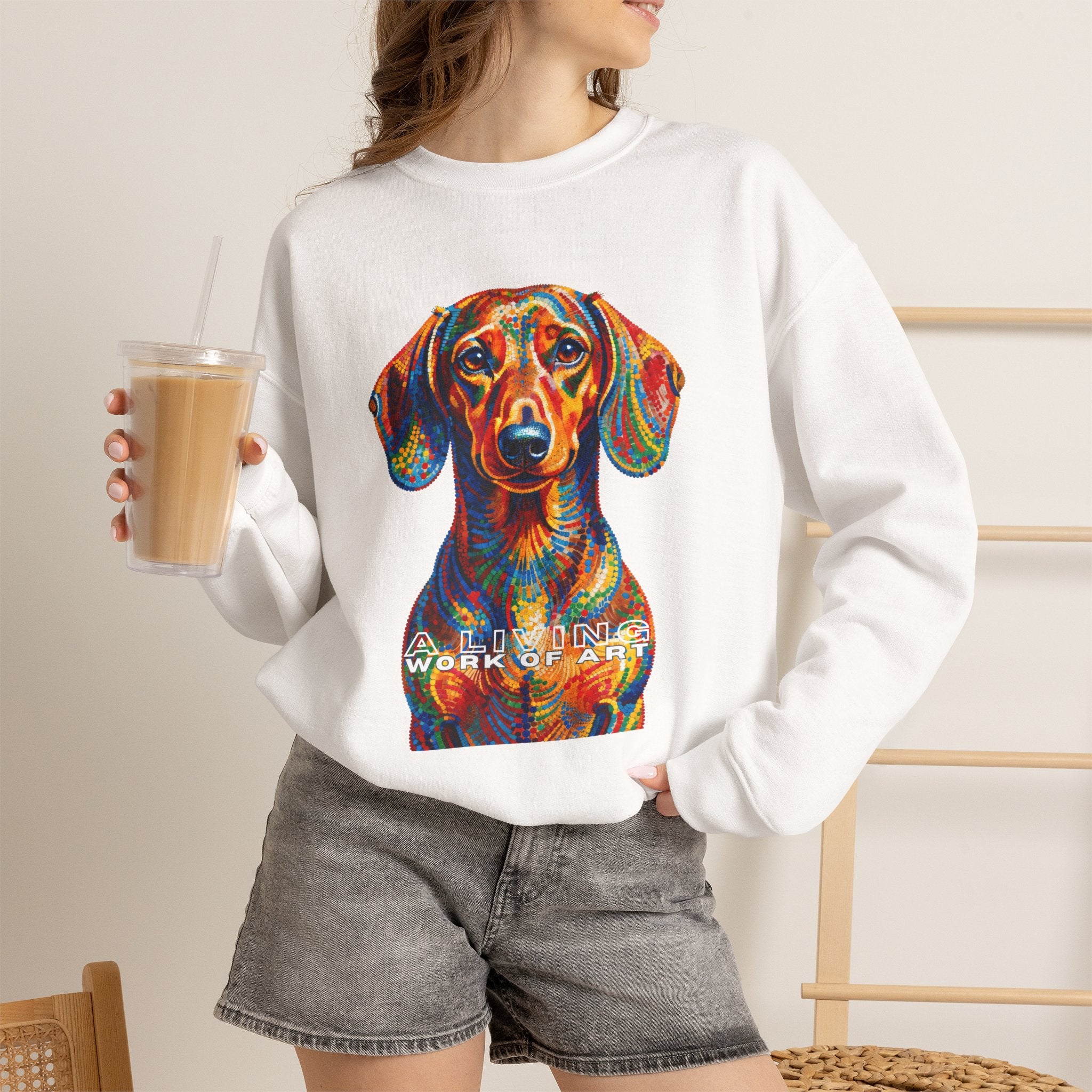 Dachshund Sweatshirt | Living Work of Art Collection | Pointillism Style