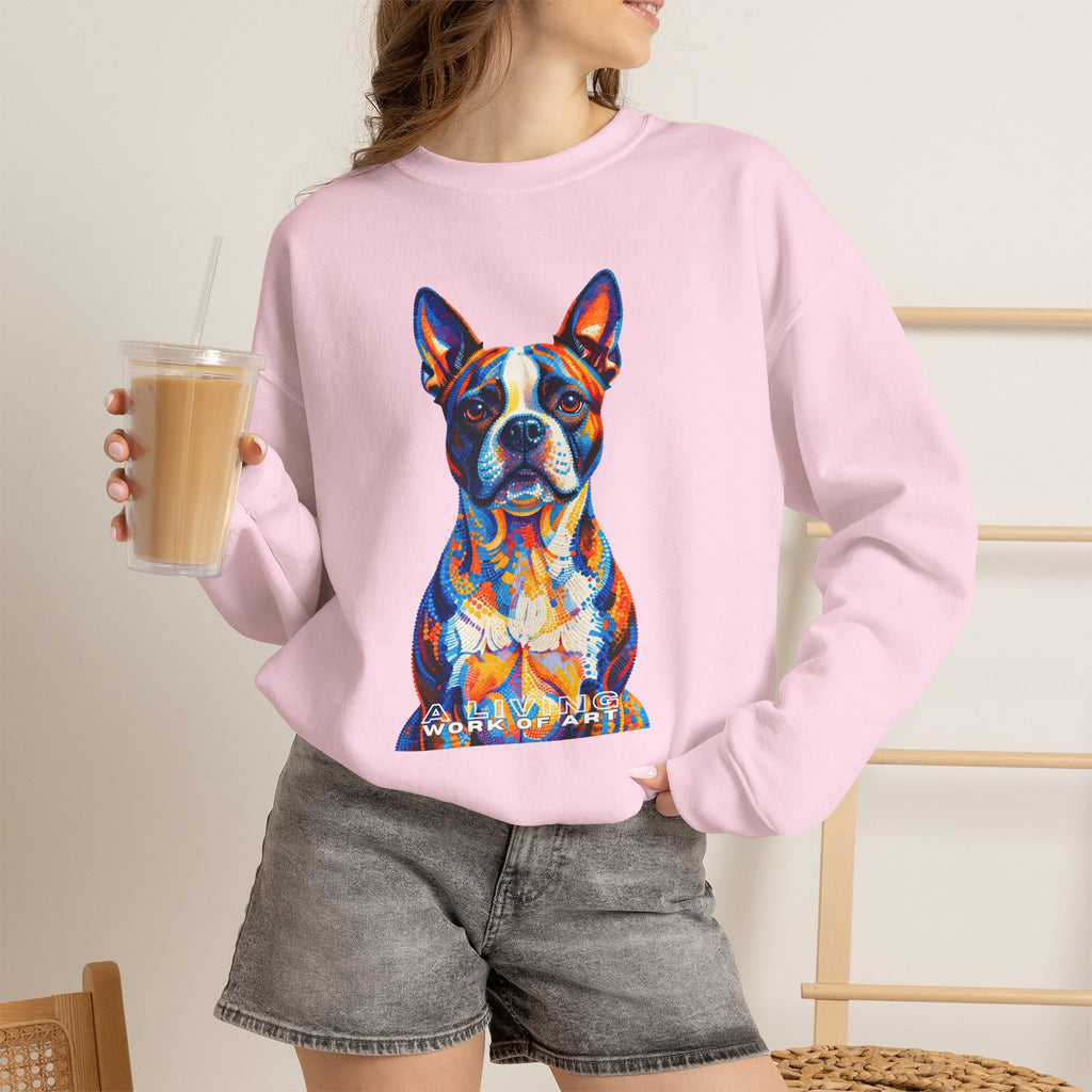Boston Terrier Sweatshirt | Living Work of Art Collection | Pointillism Style