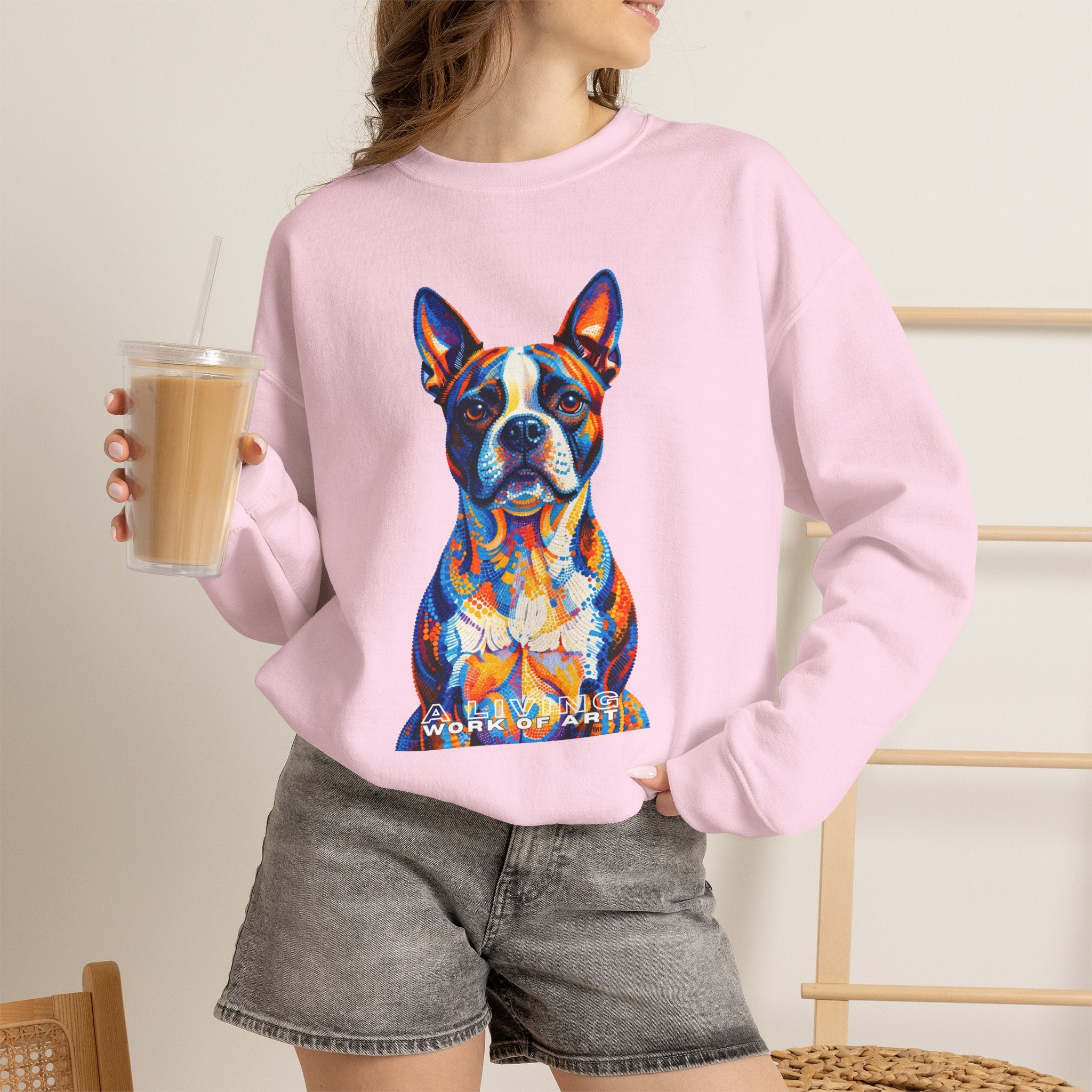 Boston Terrier Sweatshirt | Living Work of Art Collection | Pointillism Style