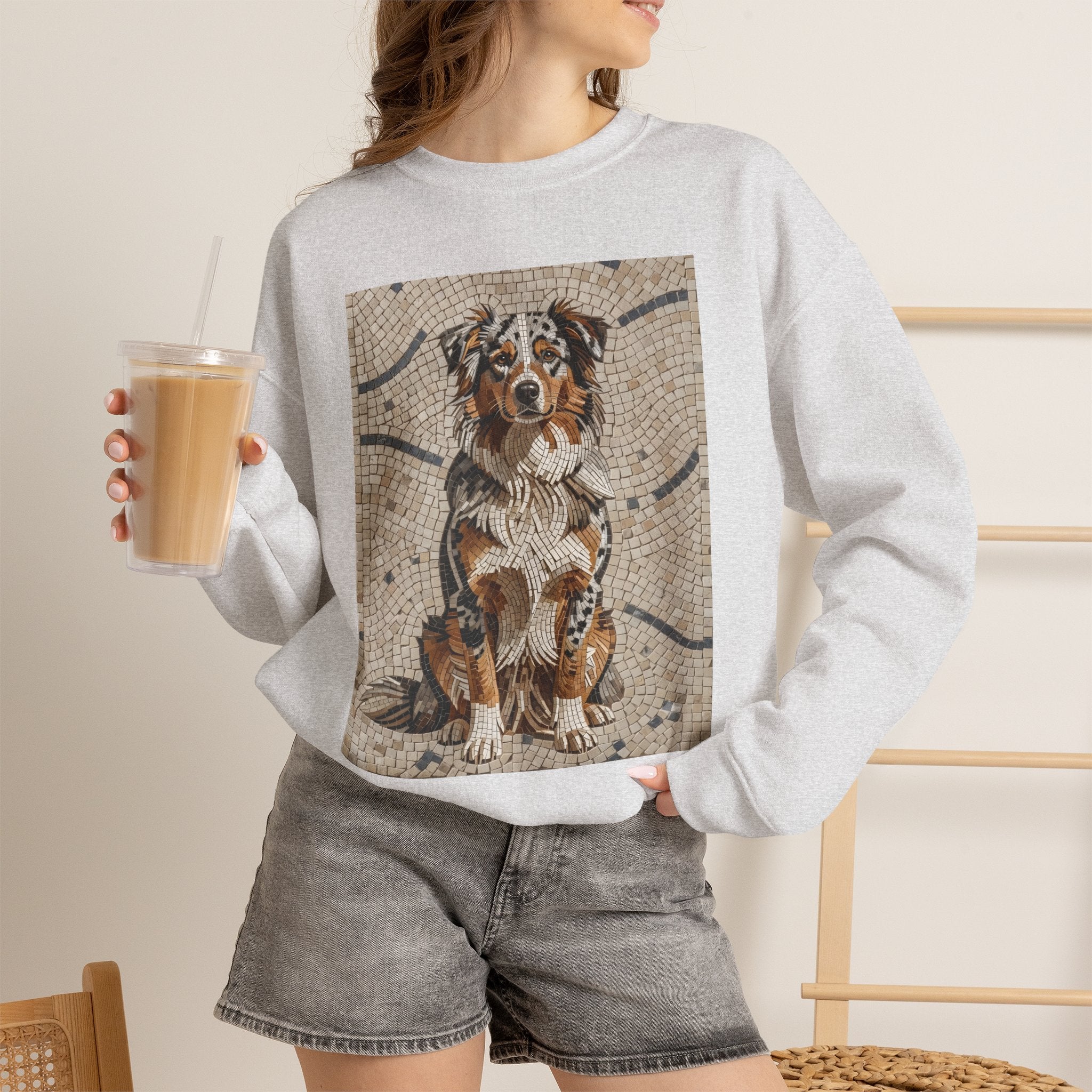 Australian Shepherd Sweatshirt | Living Work of Art Collection | Mosaic Style
