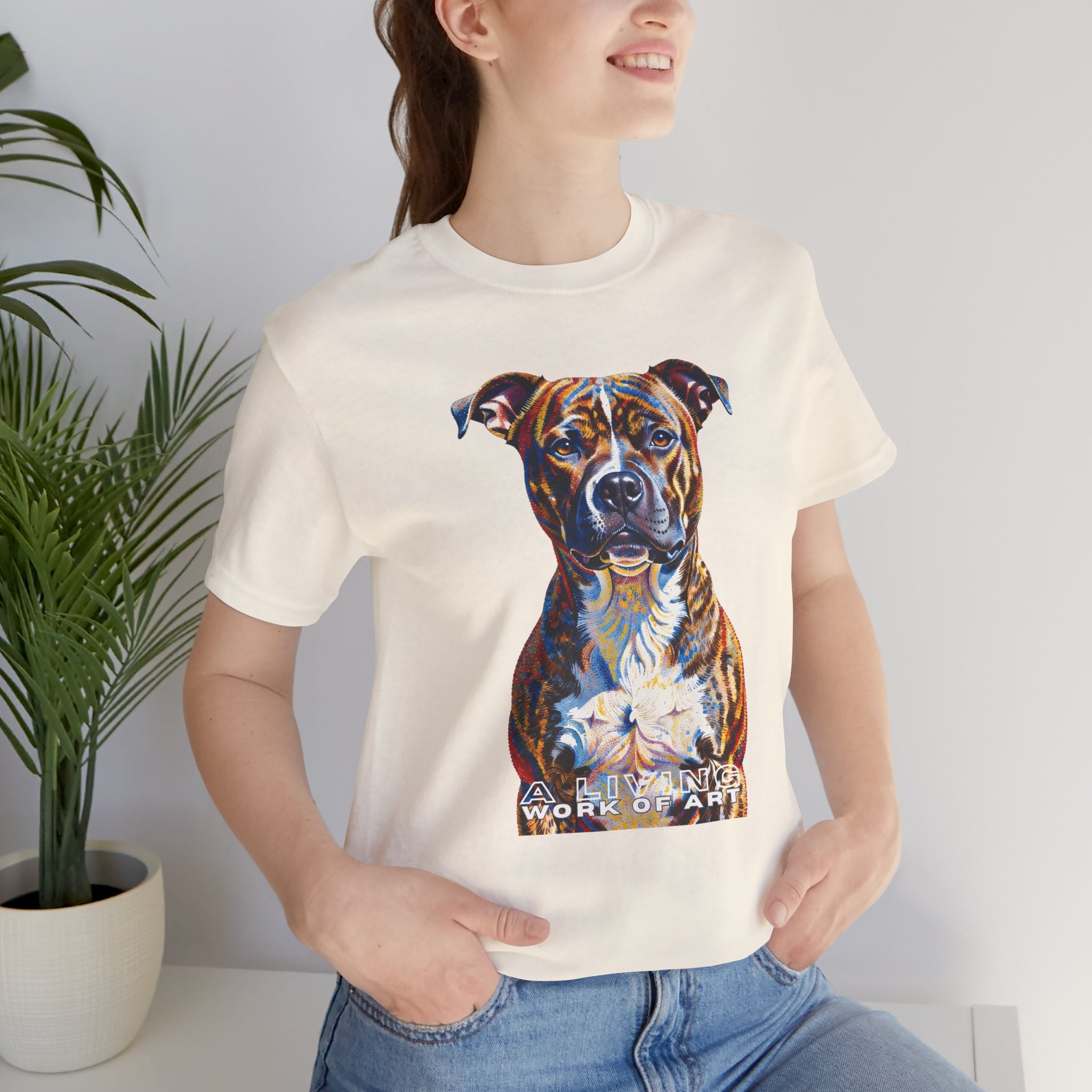 Staffordshire Bull Terrier T Shirt | Living Work of Art Collection | Pointillism Style