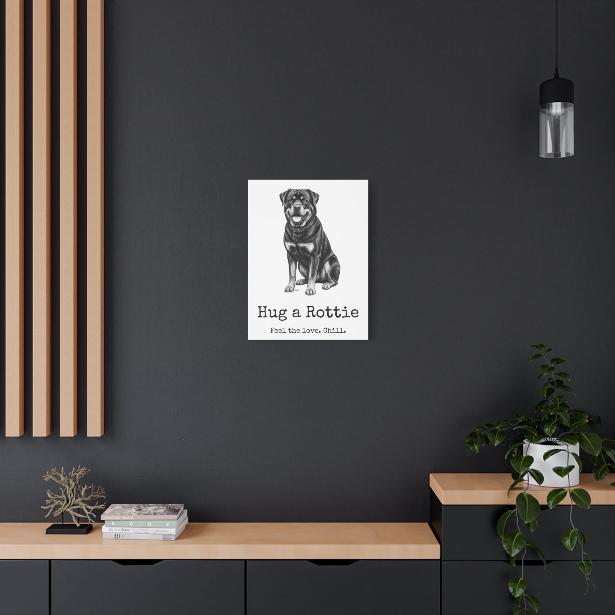 Rottweiler Canvas Wall Art | Hug a Rottie | Charcoal Sketch Print