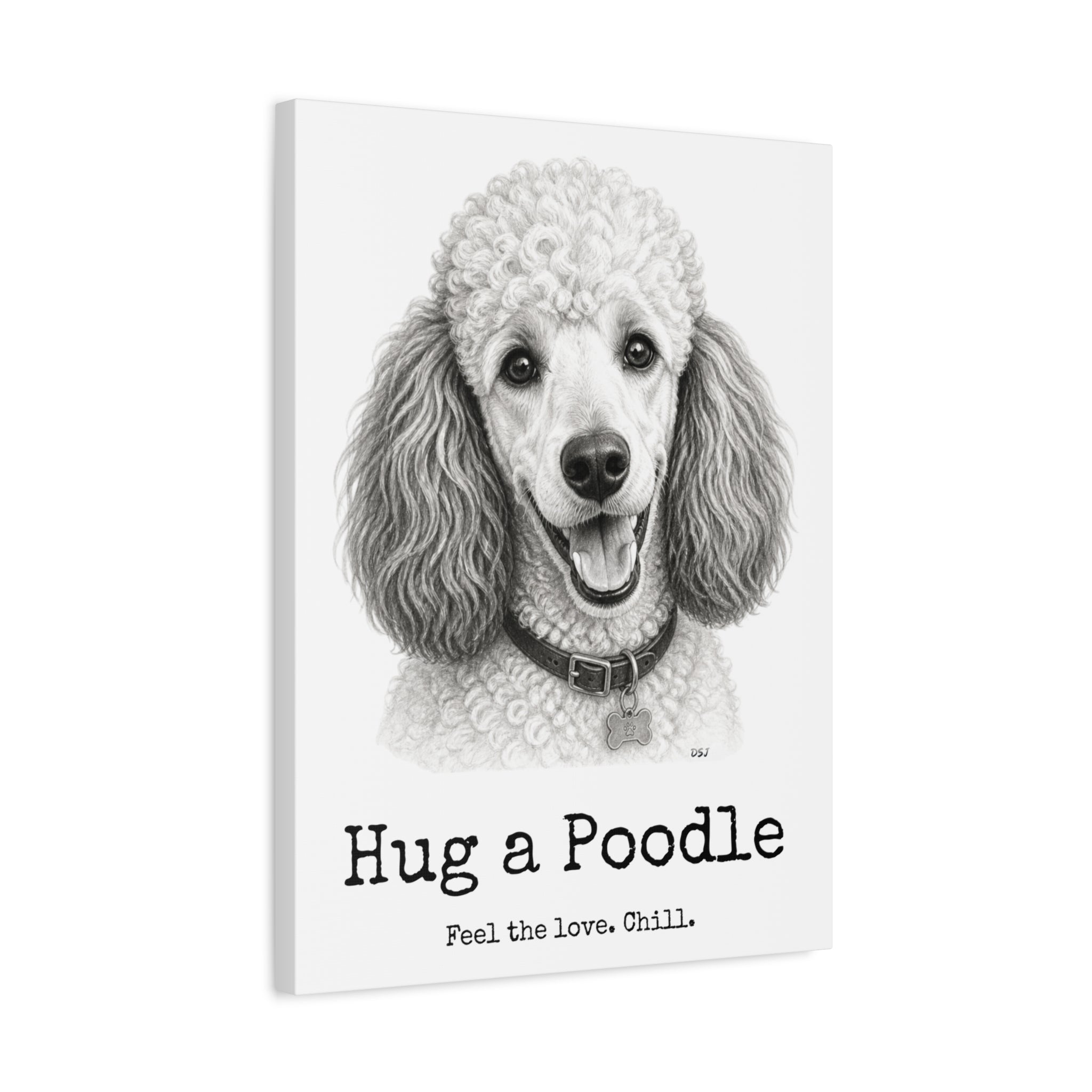 Poodle Canvas Wall Art | Hug a Poodle | Charcoal Sketch Print