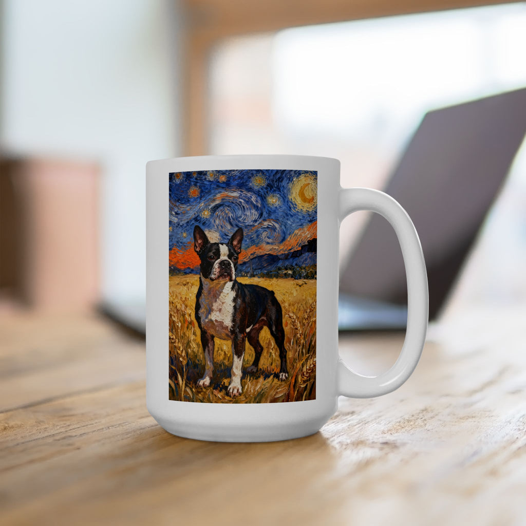 Boston Terrier in a Field Coffee Mug - Van Gogh Style | Living Work of Art Collection